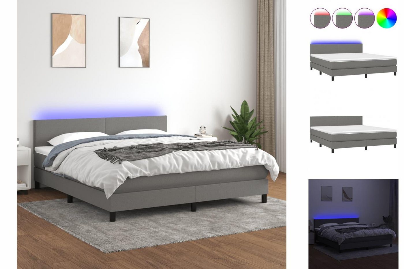 vidaXL Bettgestell Boxspringbett mit Matratze LED Dunkelgrau 180x200 cm Sto günstig online kaufen