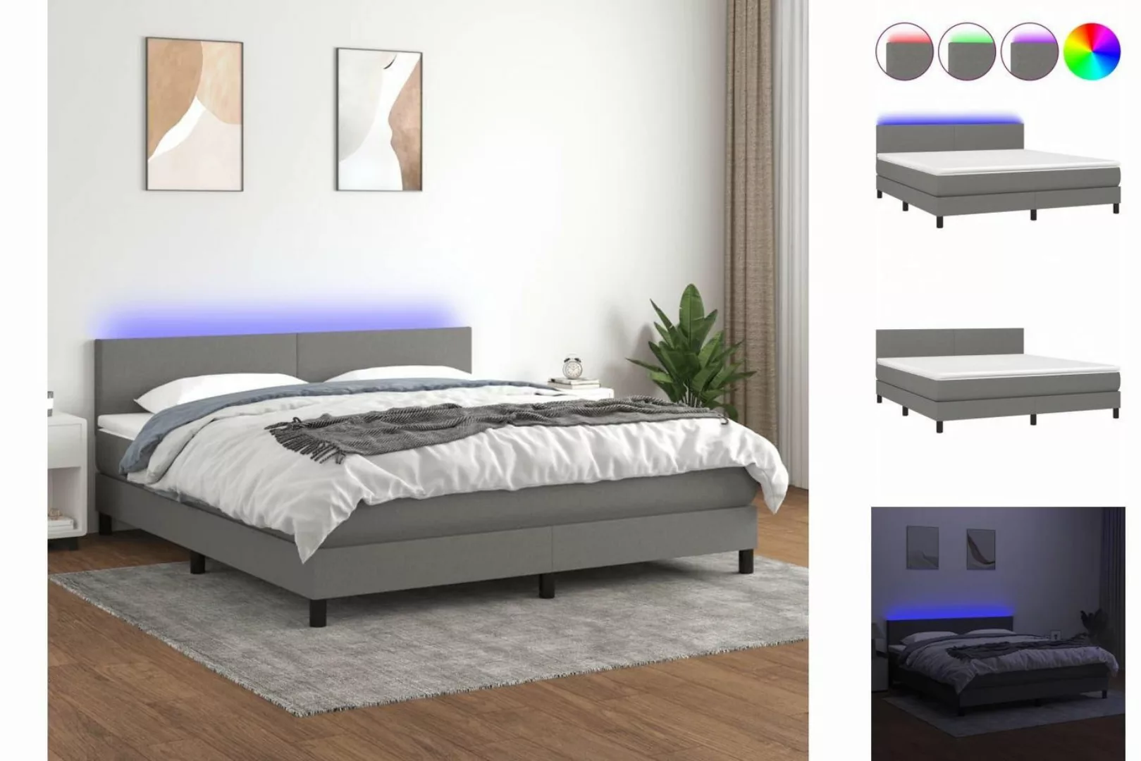 vidaXL Bettgestell Boxspringbett mit Matratze LED Dunkelgrau 160x200 cm Sto günstig online kaufen