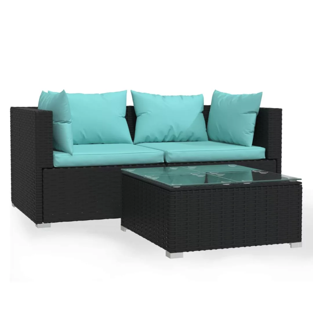 Vidaxl 3-tlg. Garten-lounge-set Mit Auflagen Schwarz Poly Rattan günstig online kaufen