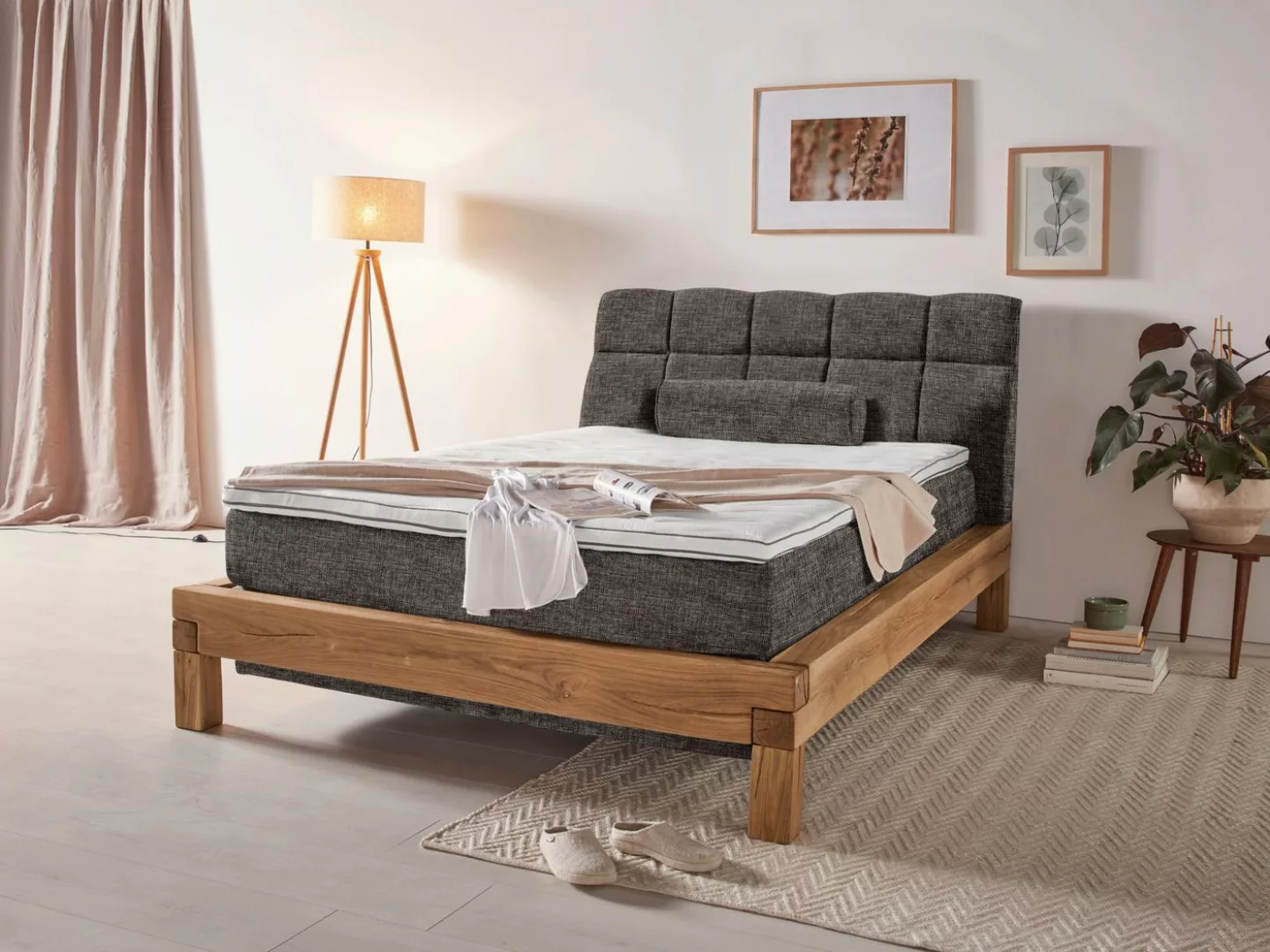 Home affaire Boxspringbett Villads, Liegefläche: 140/200 cm, aus Balkeneich günstig online kaufen