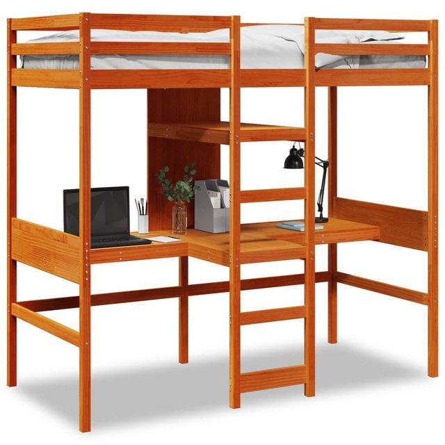 vidaXL Bett, Hochbett ohne Matratze Wachsbraun 75x190 cm Massivholz Kiefer günstig online kaufen