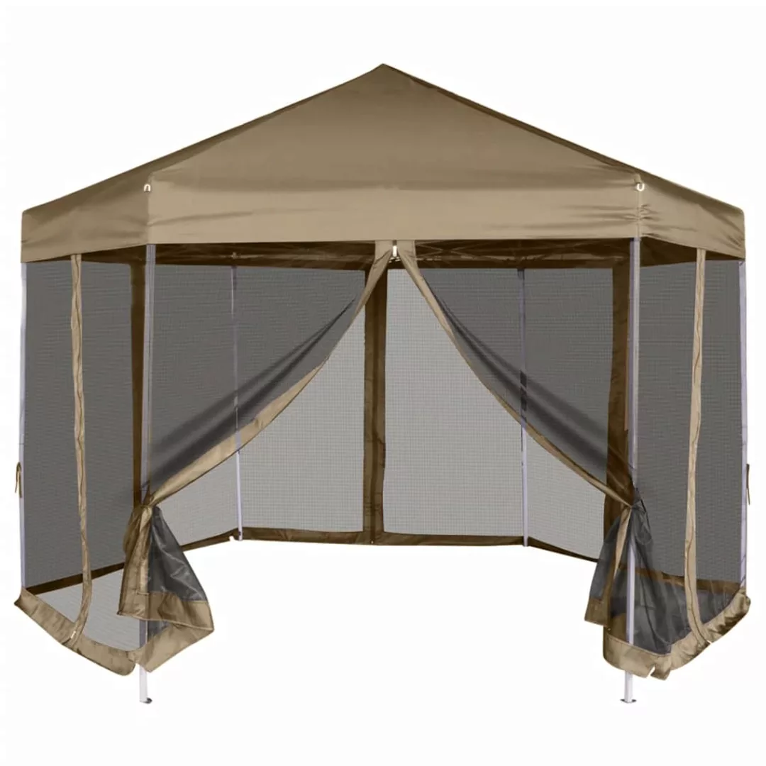 Vidaxl Faltpavillon Mit Seitenwänden Sechseckig 3,6x3,1m Taupe 220g/m² günstig online kaufen