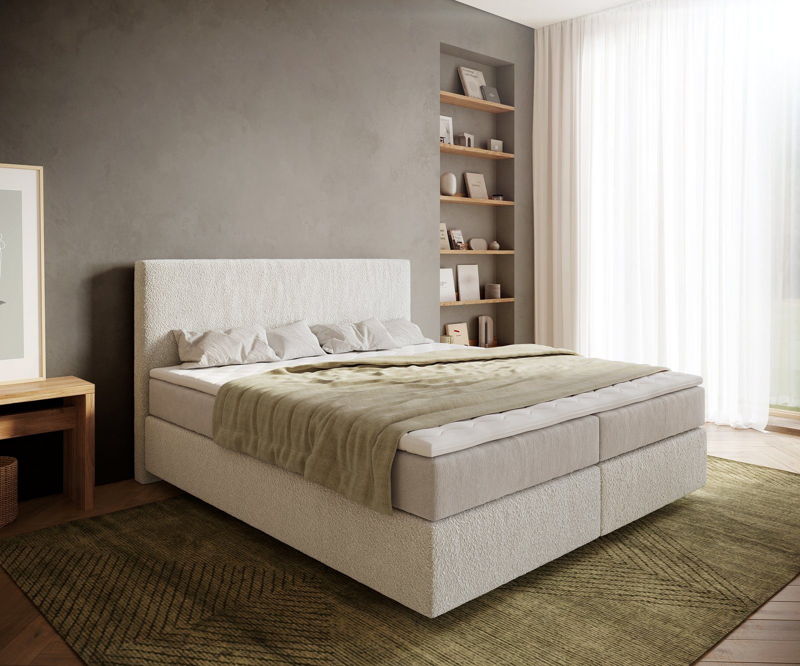 DELIFE Boxspringbett Dream-Well, Bouclé Creme-Weiß 180x200 günstig online kaufen