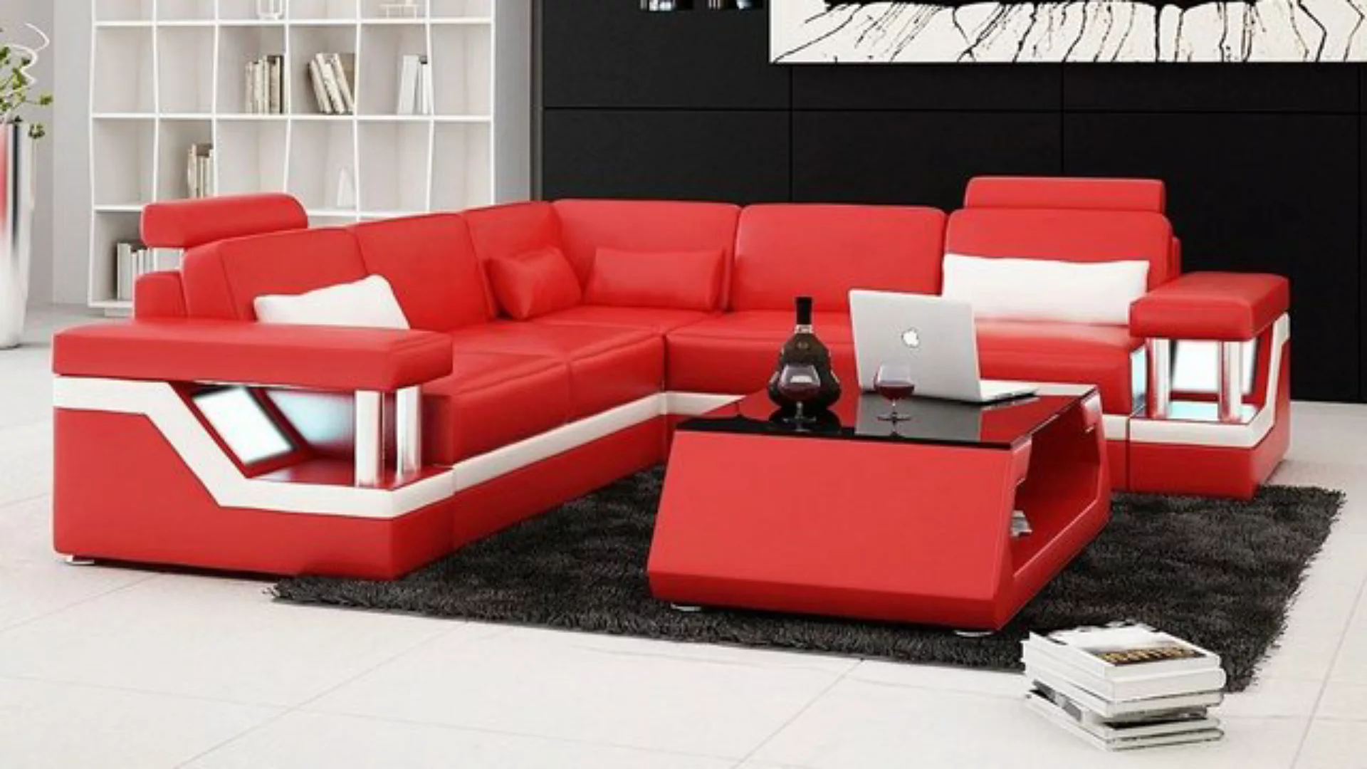 JVmoebel Ecksofa Designer Sofa Couch Ecksofa Leder Textil Polster Garnitur, günstig online kaufen