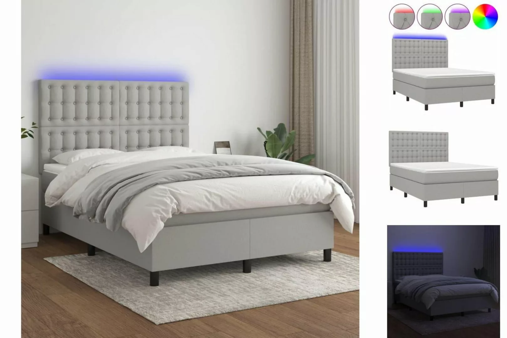 vidaXL Boxspringbett Bett Boxspringbett mit Matratze & LED Stoff (140 x 200 günstig online kaufen