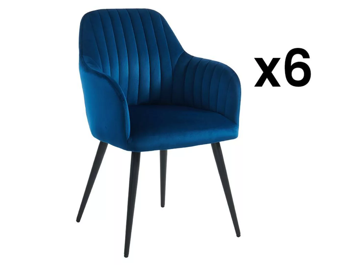 Stuhl mit Armlehnen 6er-Set - Samt & Metall schwarz - Blau - ELEANA günstig online kaufen