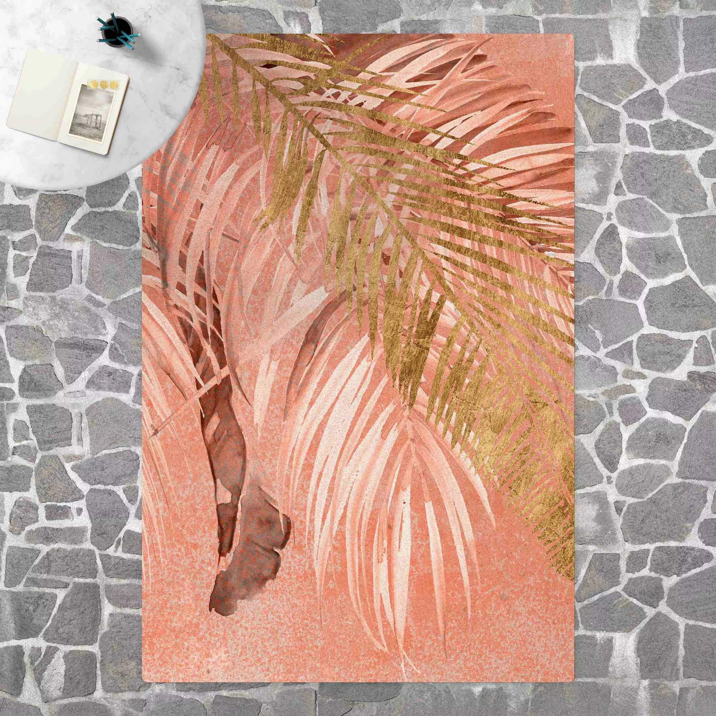 Kork-Teppich Palmenblätter Rosa und Gold II günstig online kaufen