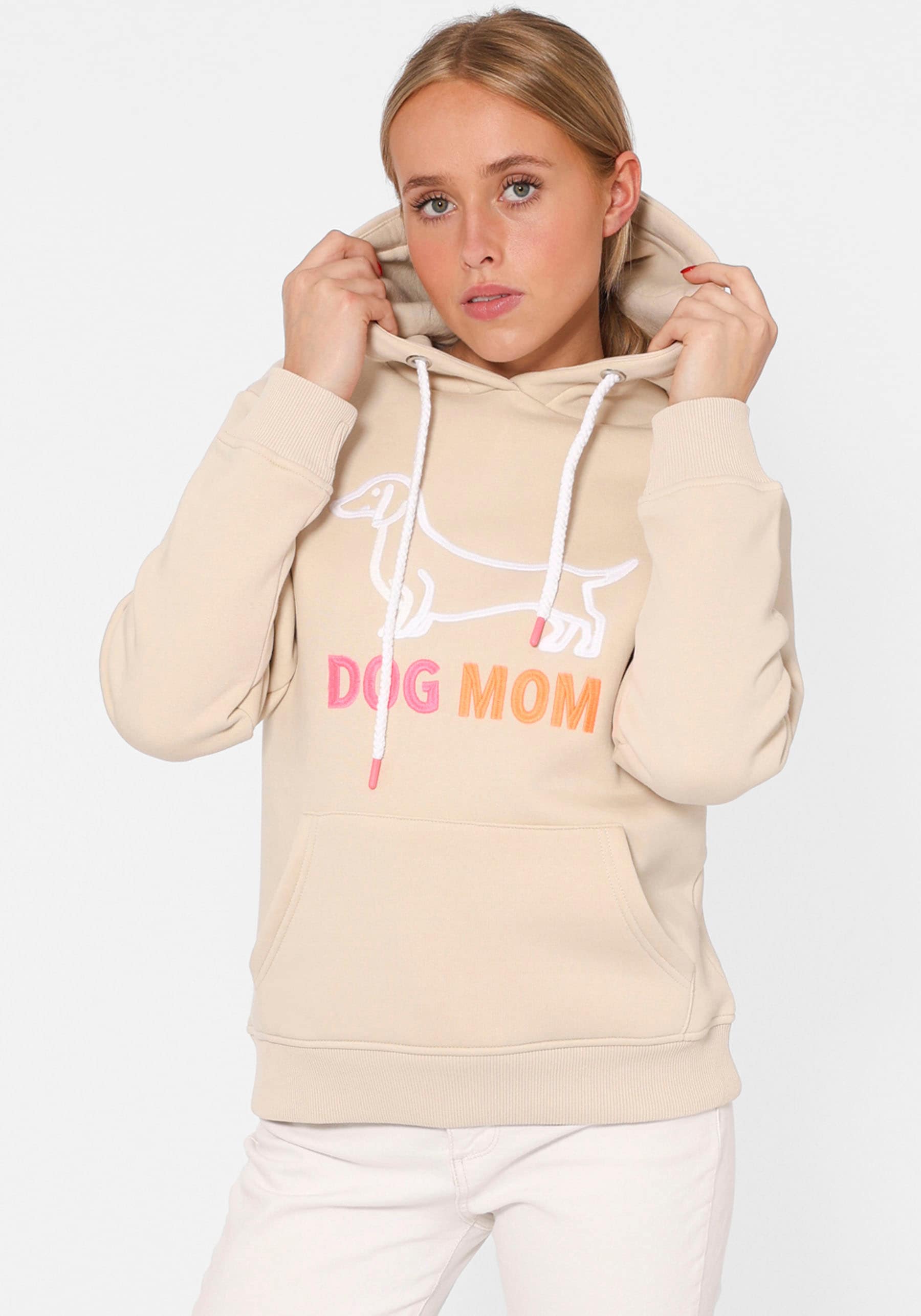 Zwillingsherz Hoodie "Dog Mom" mit gesticktem Hundemotiv und Fronttasche günstig online kaufen