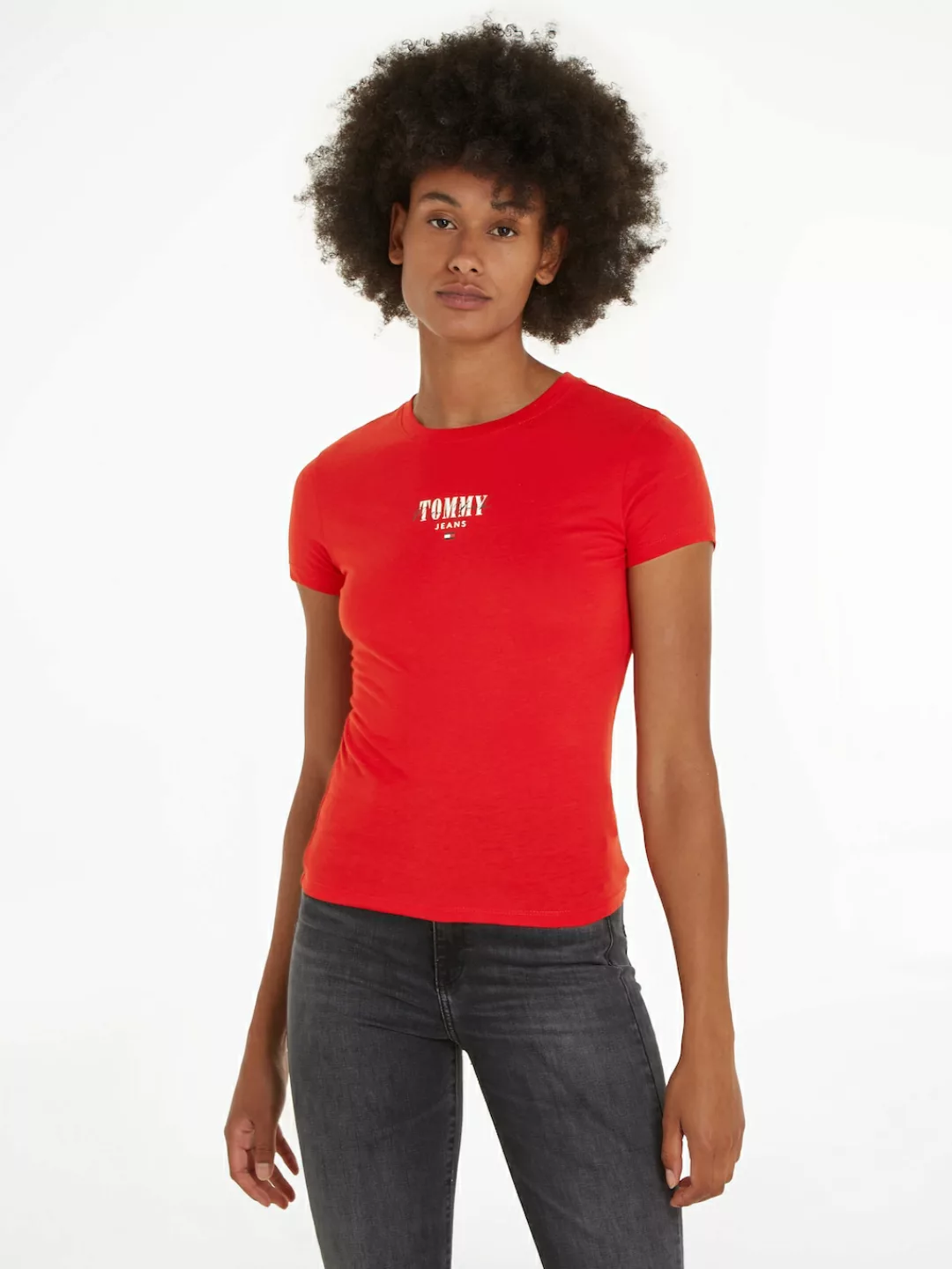 Tommy Jeans Rundhalsshirt Rib Slim Essential Logo Rippshirt, feines Jersey günstig online kaufen