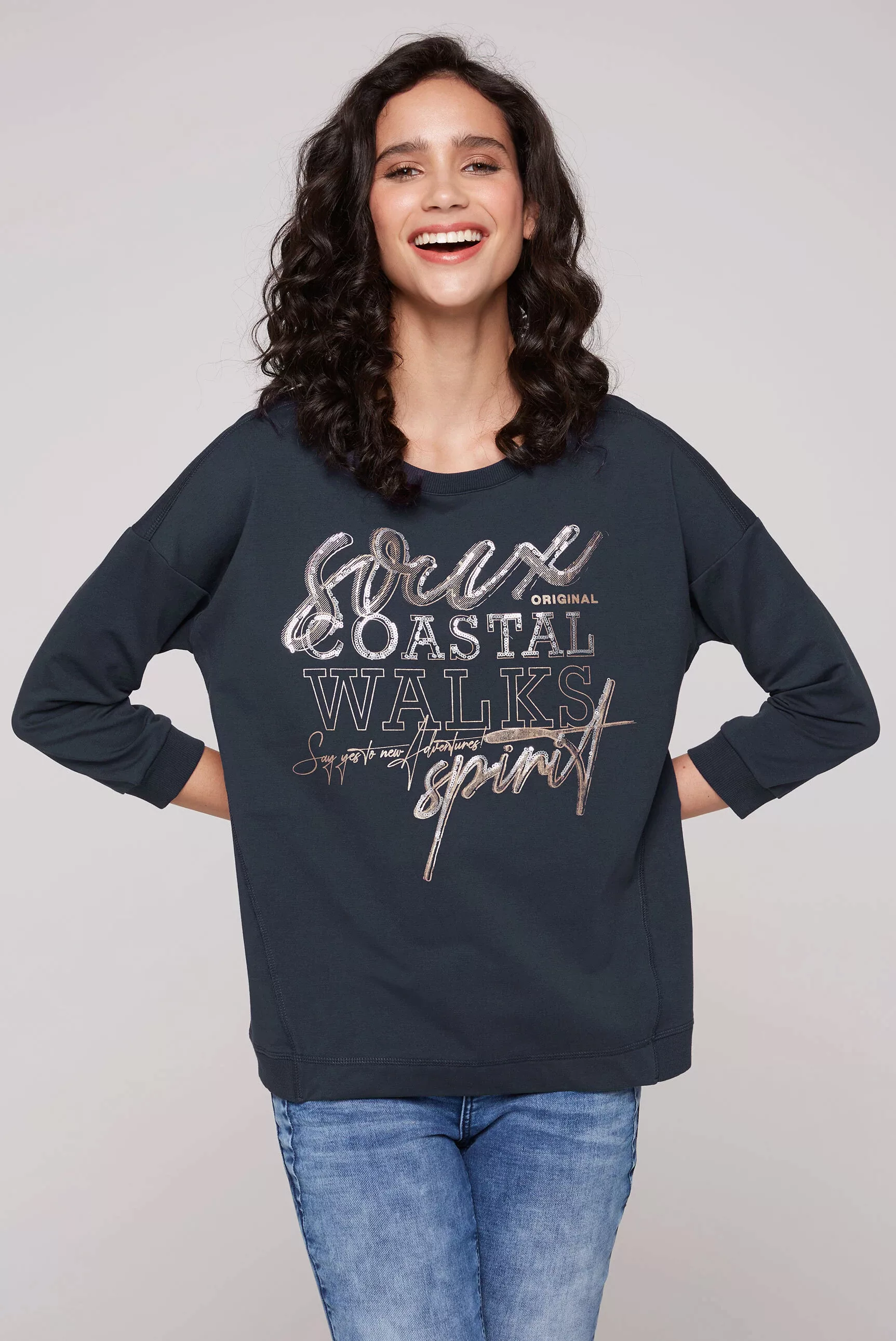 SOCCX Sweatshirt Pullover WANDERLUST Sweatshirt mit 3/4 Ärmeln (1-tlg) günstig online kaufen