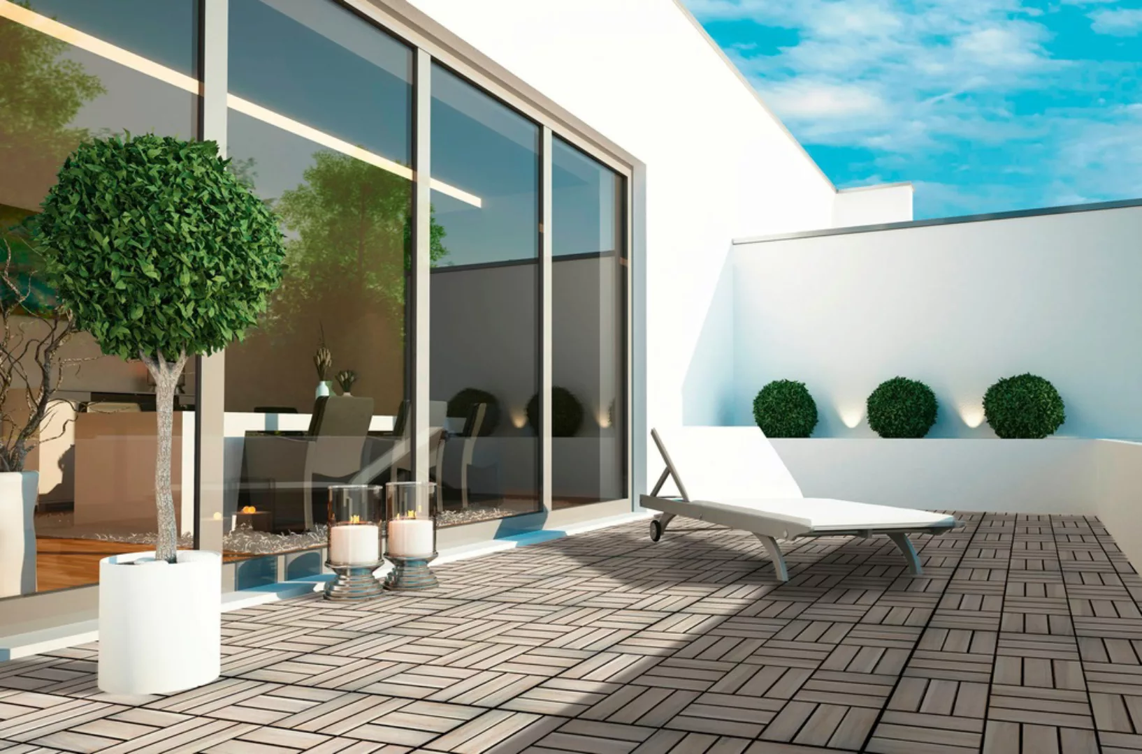 Gartenfreude Fliesen 10er-Set Holzfliesen Klicksystem weiß günstig online kaufen