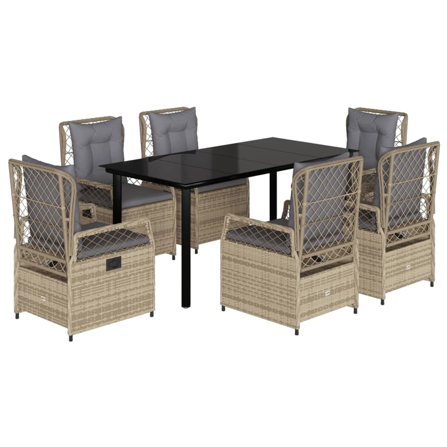 vidaXL 7-Tlg Garten-Essgruppe mit Kissen Beige Poly Rattan 3263010 günstig online kaufen