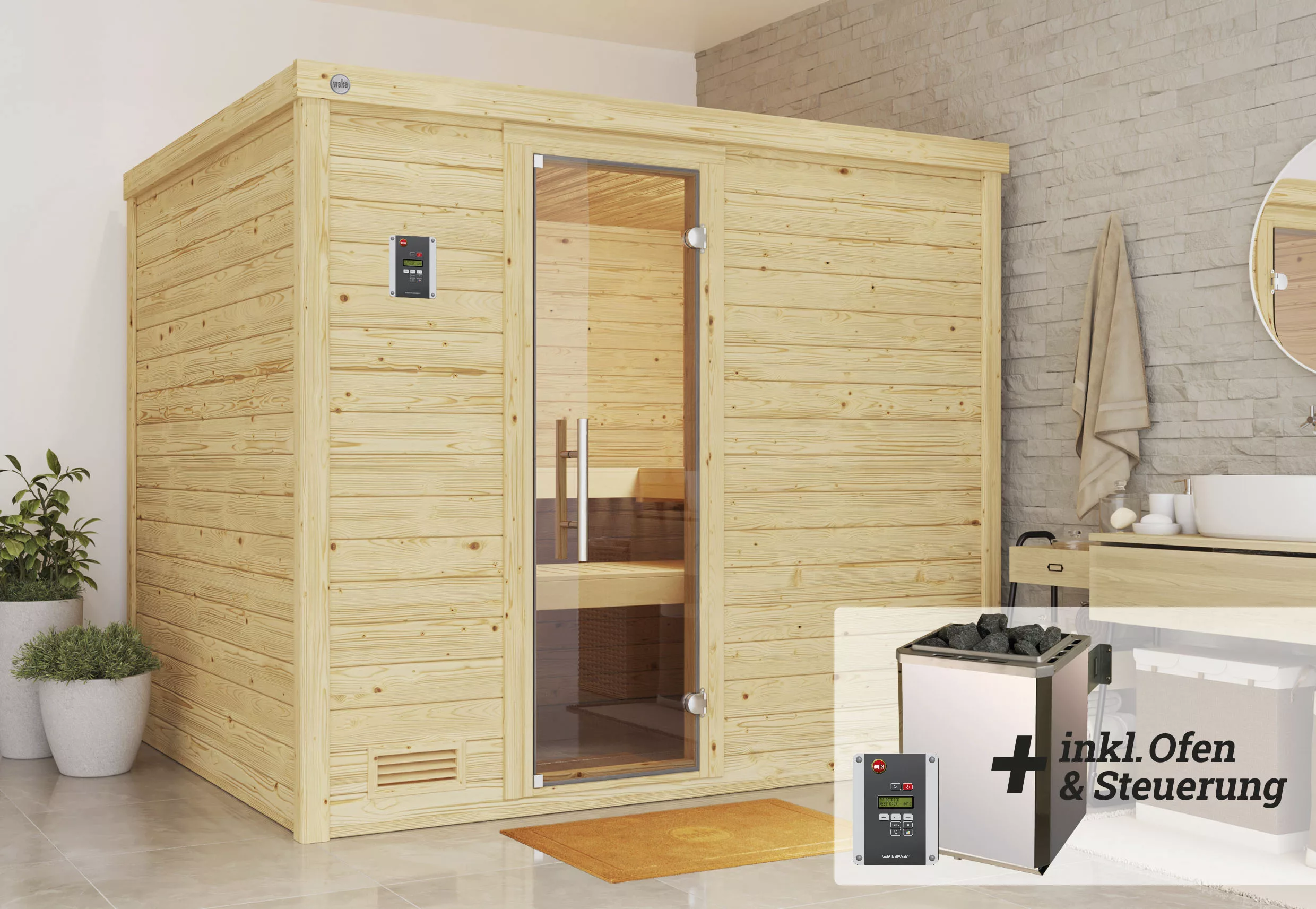 weka Sauna »Bergen«, (Set), 7,5 kW-Ofen mit digitaler Steuerung günstig online kaufen