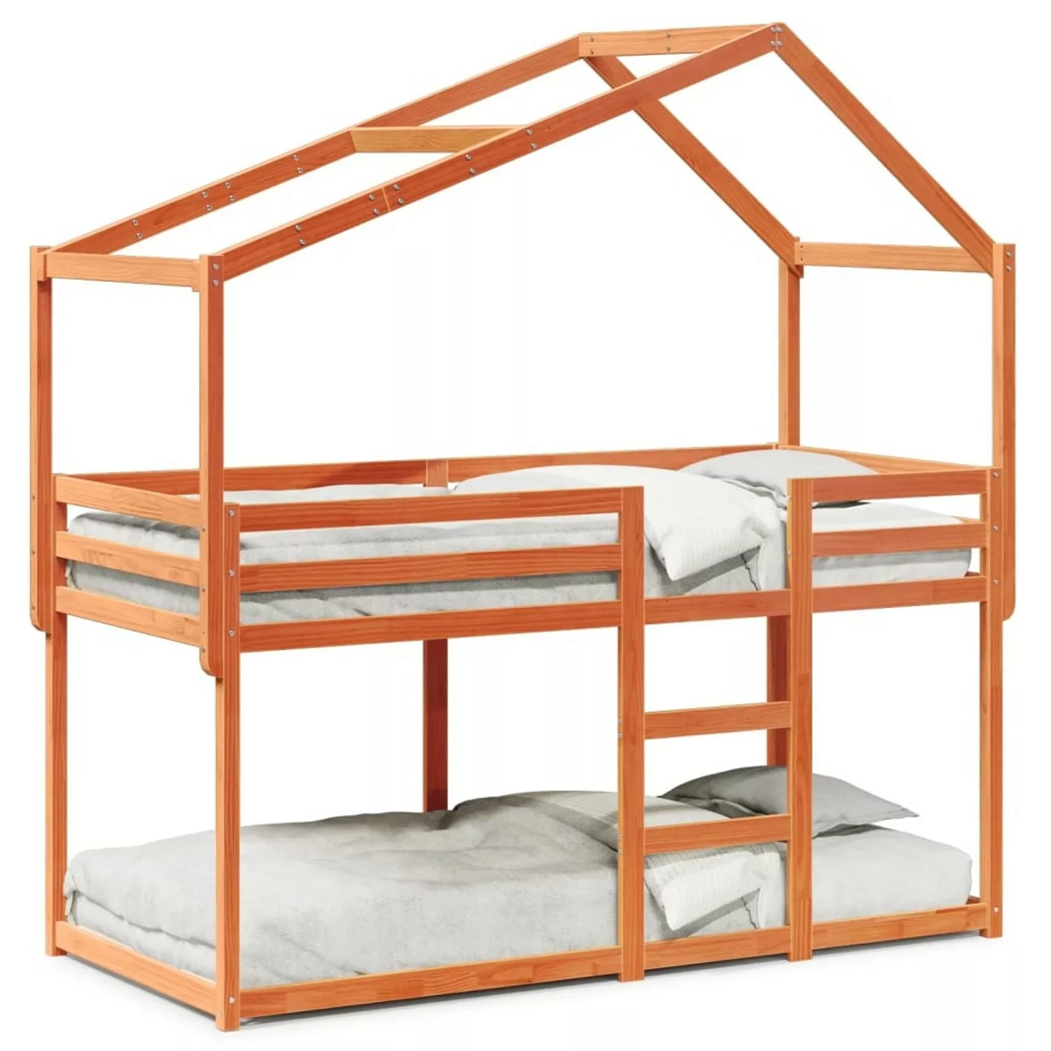 vidaXL Bett, Etagenbett mit Dach Wachsbraun 90x190 cm Massivholz Kiefer günstig online kaufen