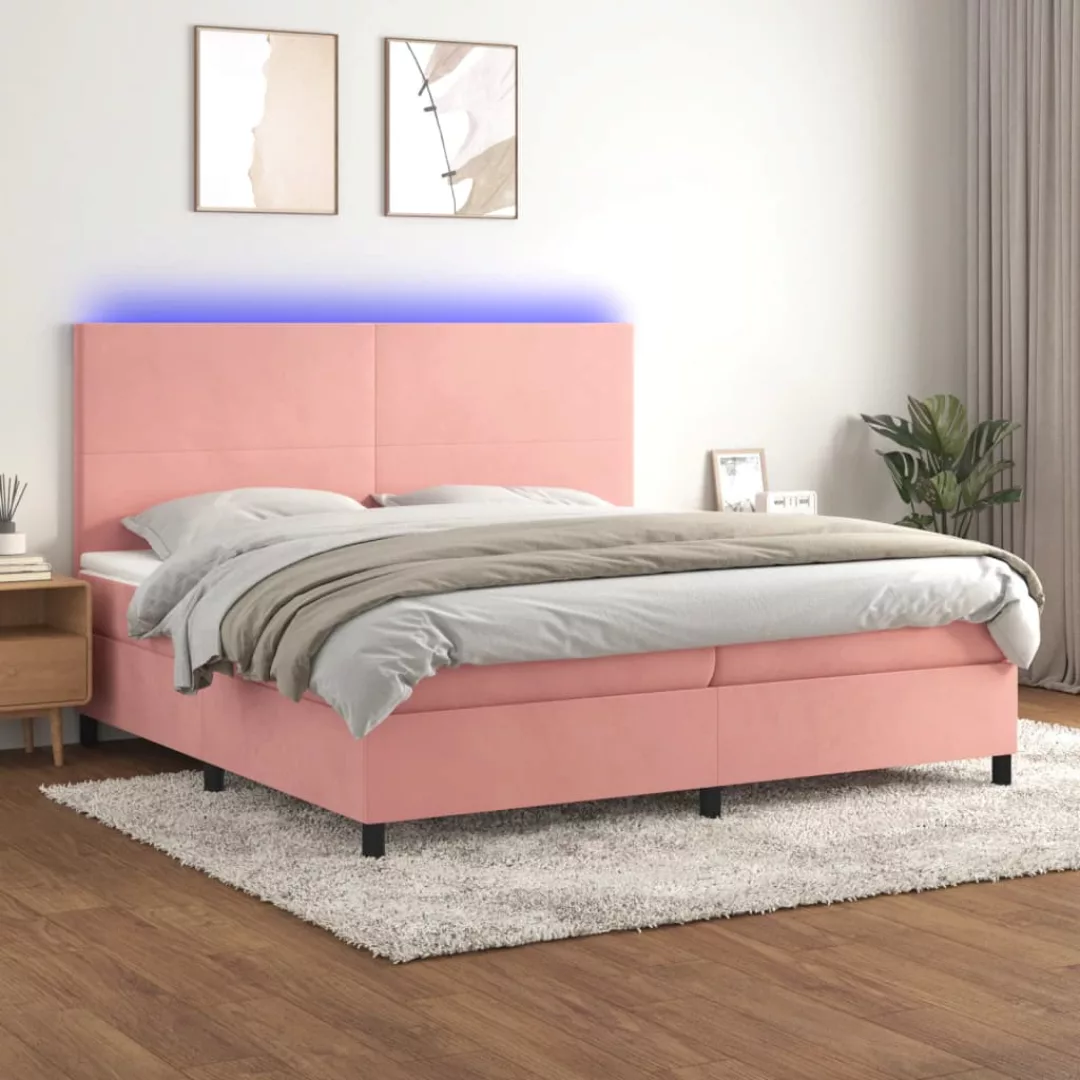 vidaXL Bettgestell Boxspringbett mit Matratze LED Rosa 200x200 cm Samt Bett günstig online kaufen