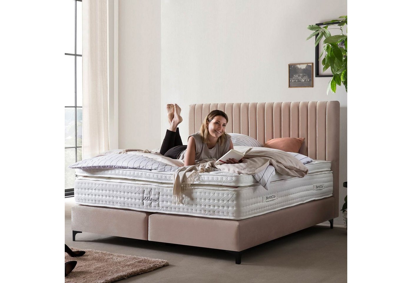 BettCo Boxspringbett Paris (in Rose Samt, 160 x 200 cm), Pfeifensteppung, T günstig online kaufen