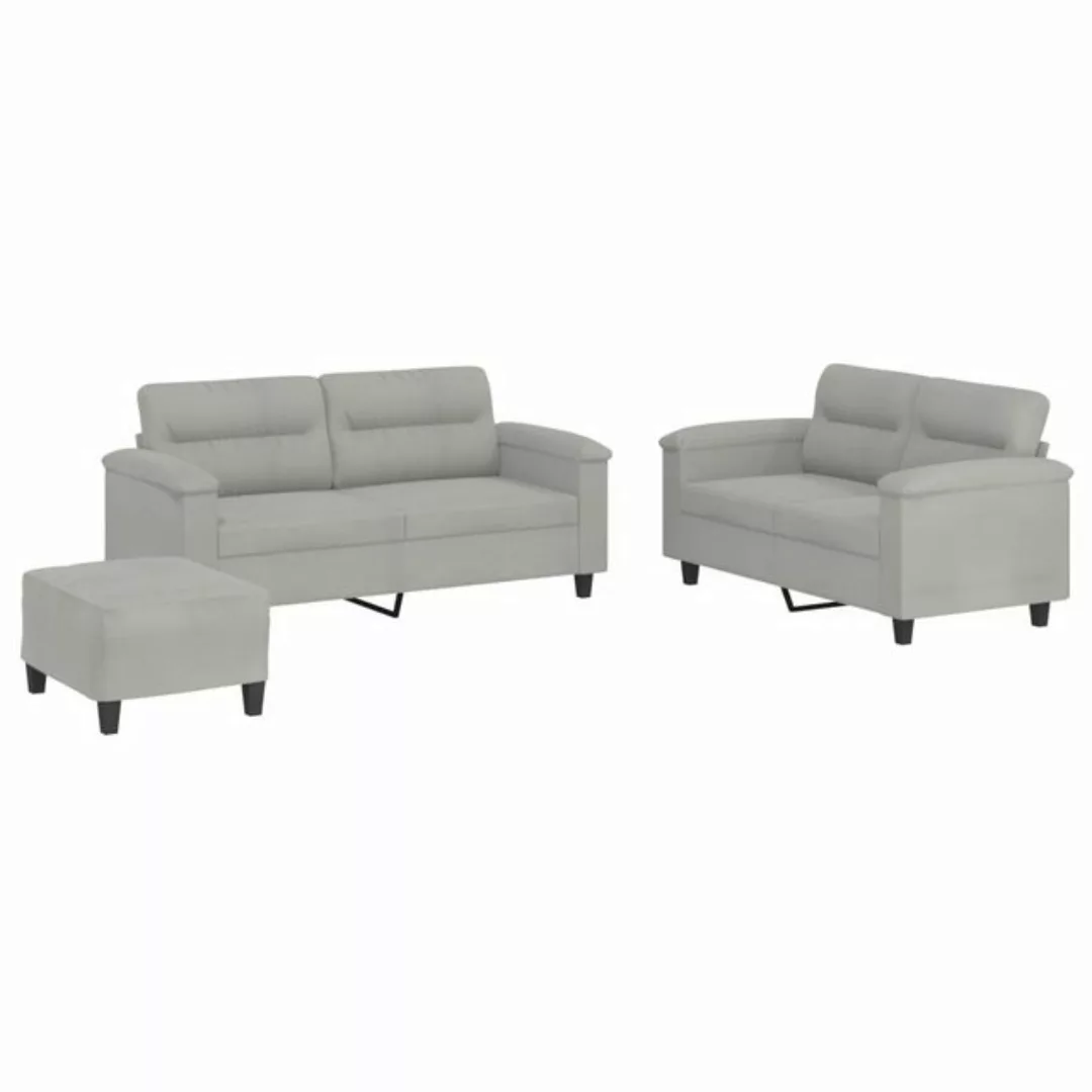 vidaXL Sofa Sofagarnitur Set mit Kissen Mikrofasergewebe, 3-tlg., Hellgrau günstig online kaufen