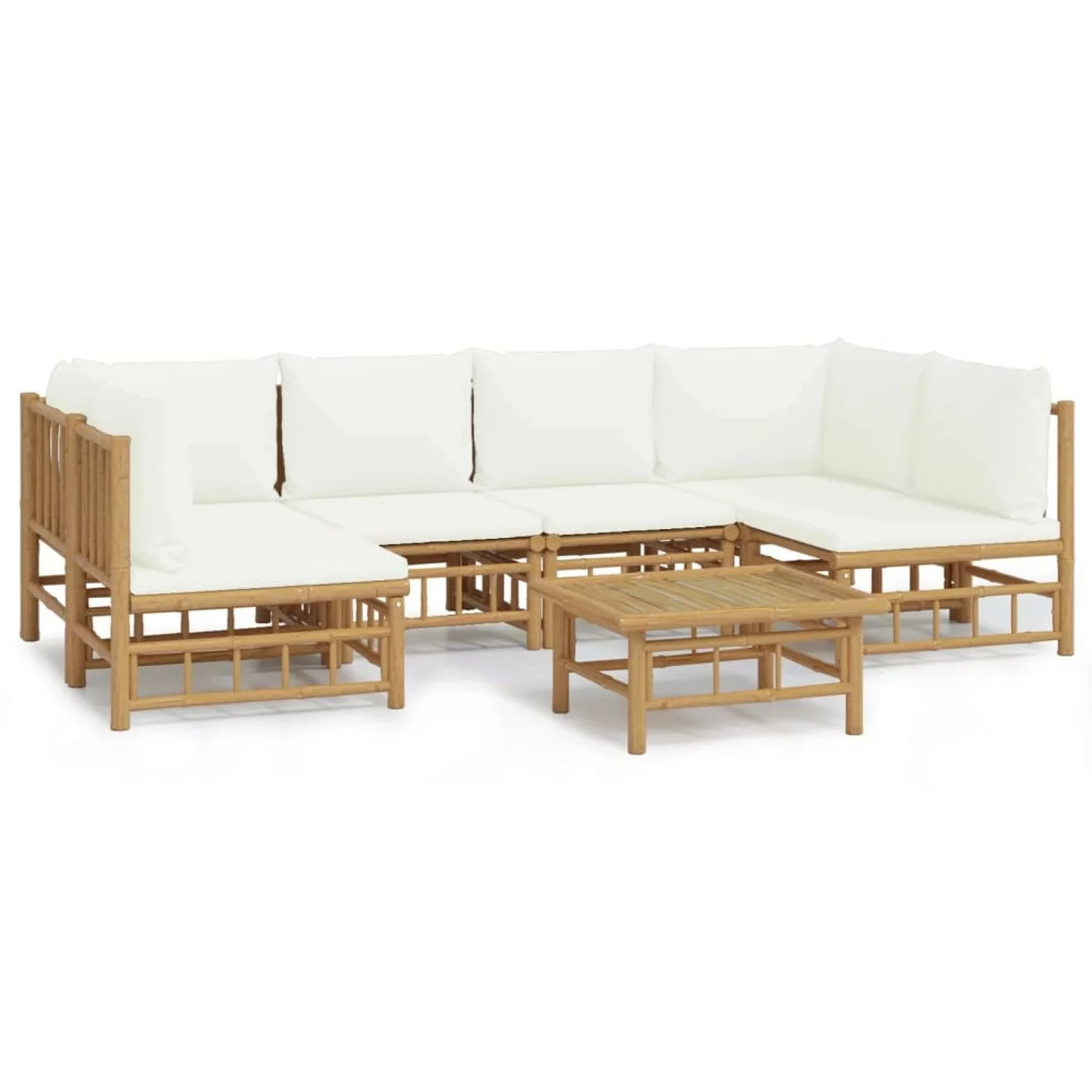 Vidaxl 7-tlg. Garten-lounge-set Mit Cremeweißen Kissen Bambus günstig online kaufen