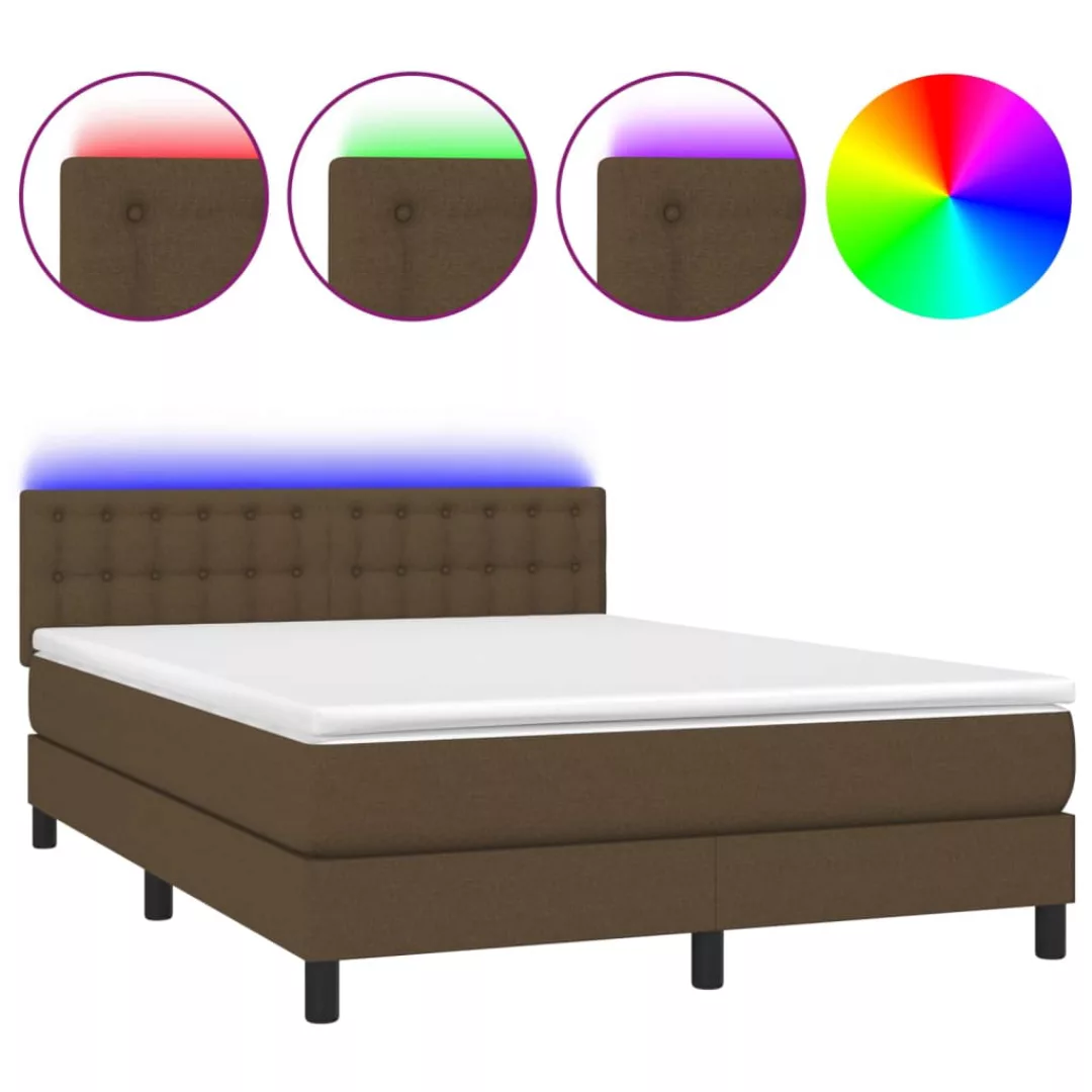 Vidaxl Boxspringbett Mit Matratze & Led Dunkelbraun 140x200 Cm Stoff günstig online kaufen