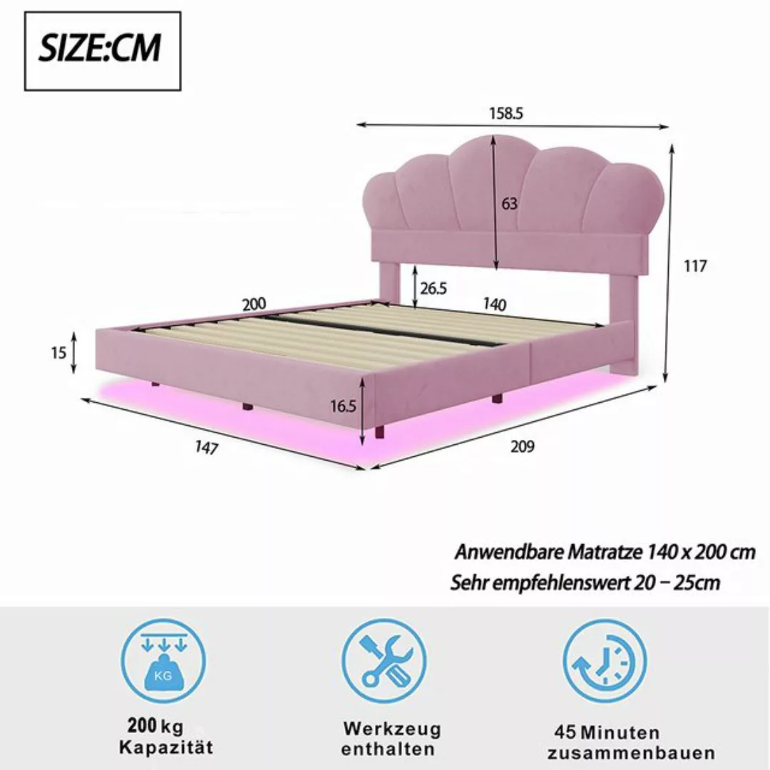 Sweiko Polsterbett mit umlaufender LED-Leiste, (Doppelbett mit Wolkenförmig günstig online kaufen