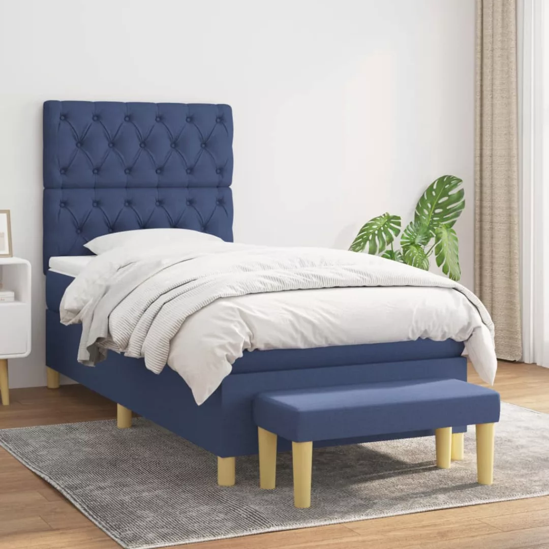 vidaXL Bett Boxspringbett mit Matratze Blau 80x200 cm Stoff günstig online kaufen