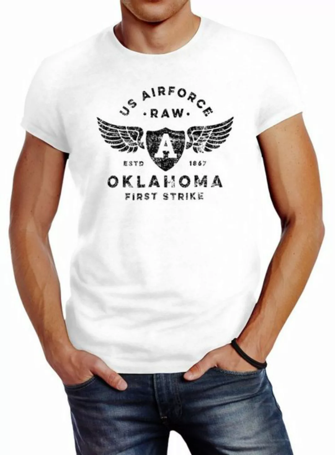 Neverless Print-Shirt Herren T-Shirt Print US Airforce Oklahoma Aviator Vin günstig online kaufen