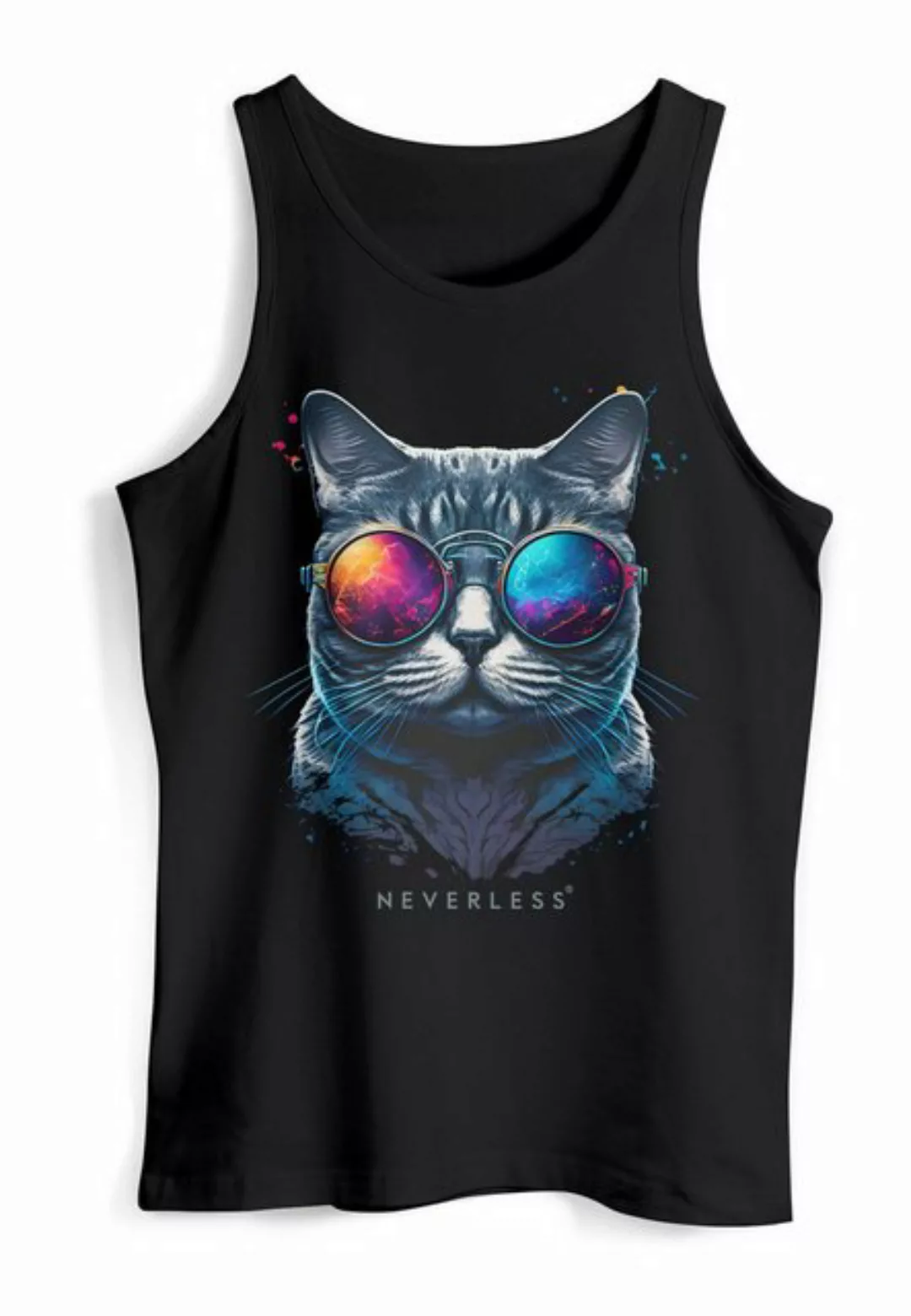 Neverless Tanktop Herren Tank-Top Aufdruck Katze Cat Sommer Style Fashion S günstig online kaufen