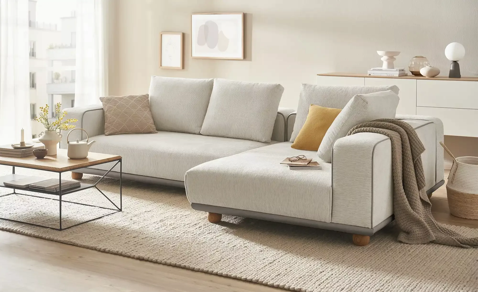 switch Ecksofa aus Mikrofaser Cora ¦ beige ¦ Maße (cm): B: 305 H: 88 T: 173 günstig online kaufen