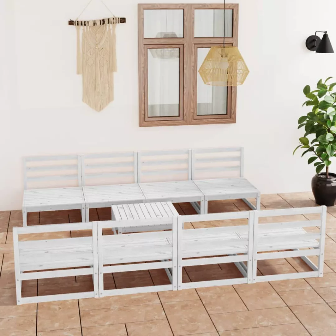 9-tlg. Garten-lounge-set Weiß Kiefer Massivholz günstig online kaufen