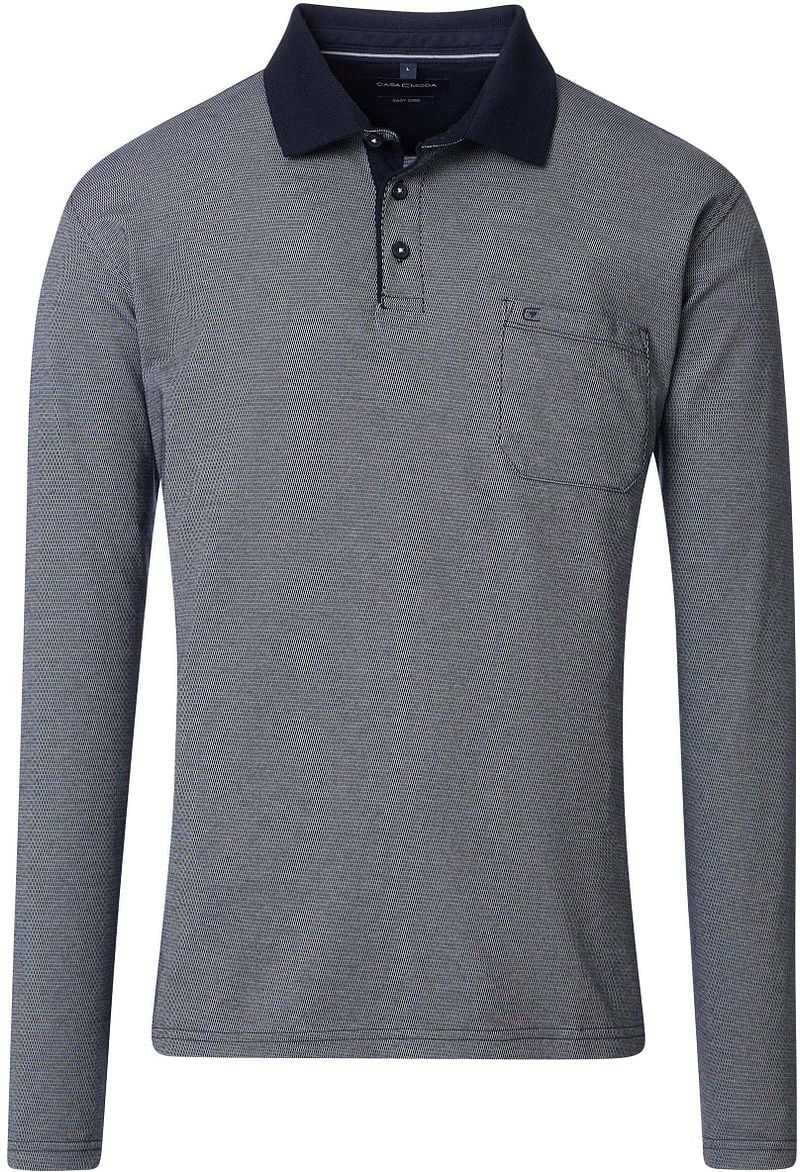 Casa Moda Long Sleeve Poloshirt Structure Blau - Größe XXL günstig online kaufen