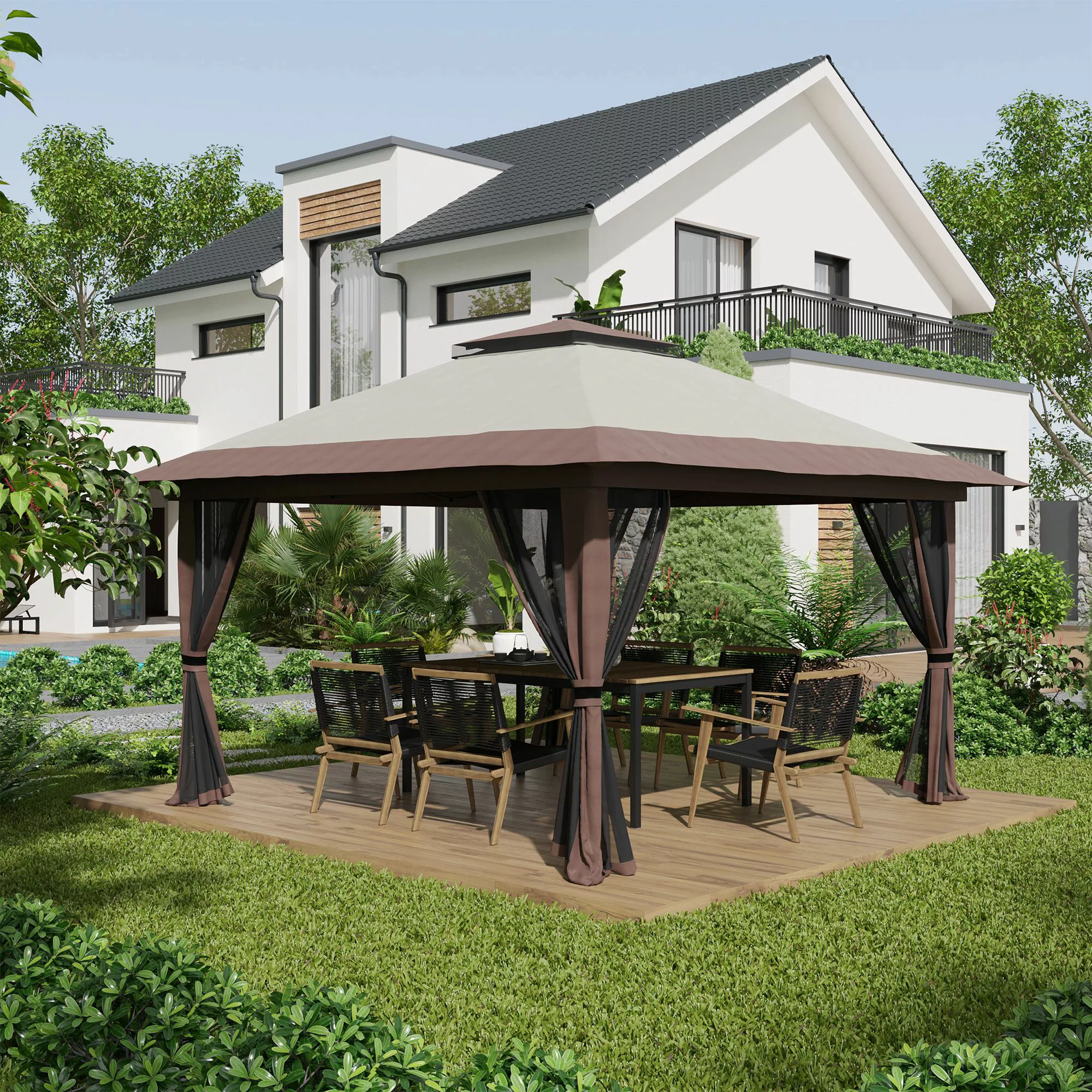 Outsunny Faltpavillon 4x4m  Höhenverstellbarer Gartenpavillon mit UV-Schutz günstig online kaufen