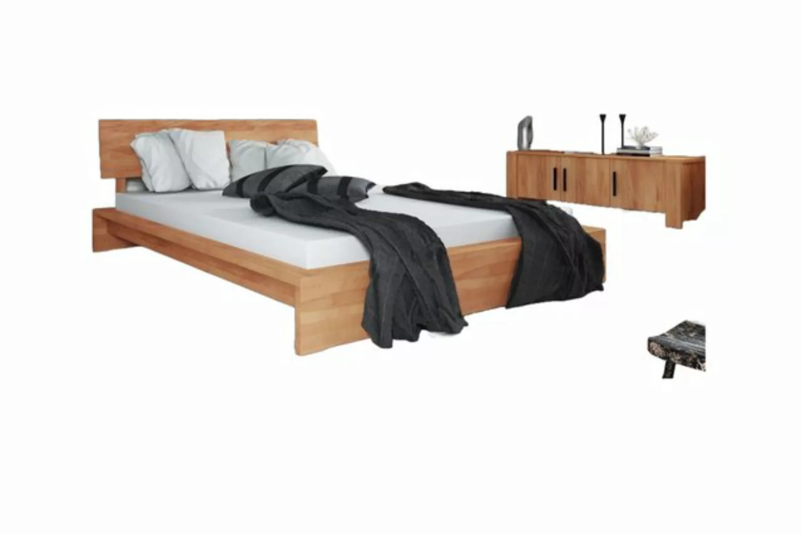 Natur24 Einzelbett Bett Lubic 2 Sonderl. 140x210 Kernbuche Holzkopfteil Hol günstig online kaufen