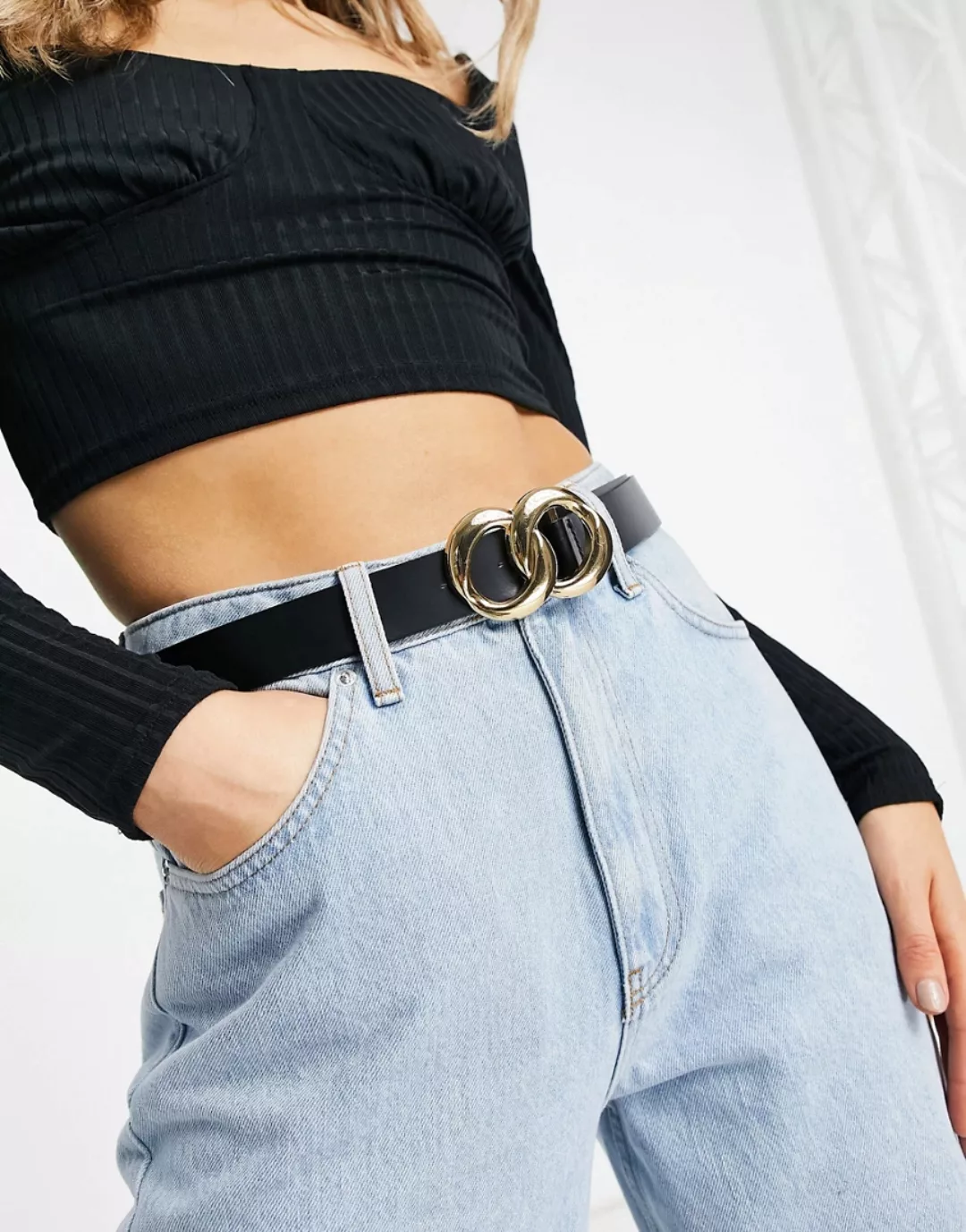 ASOS DESIGN – Taillen- und Hüftgürtel aus Leder mit Doppelkette-Schwarz günstig online kaufen