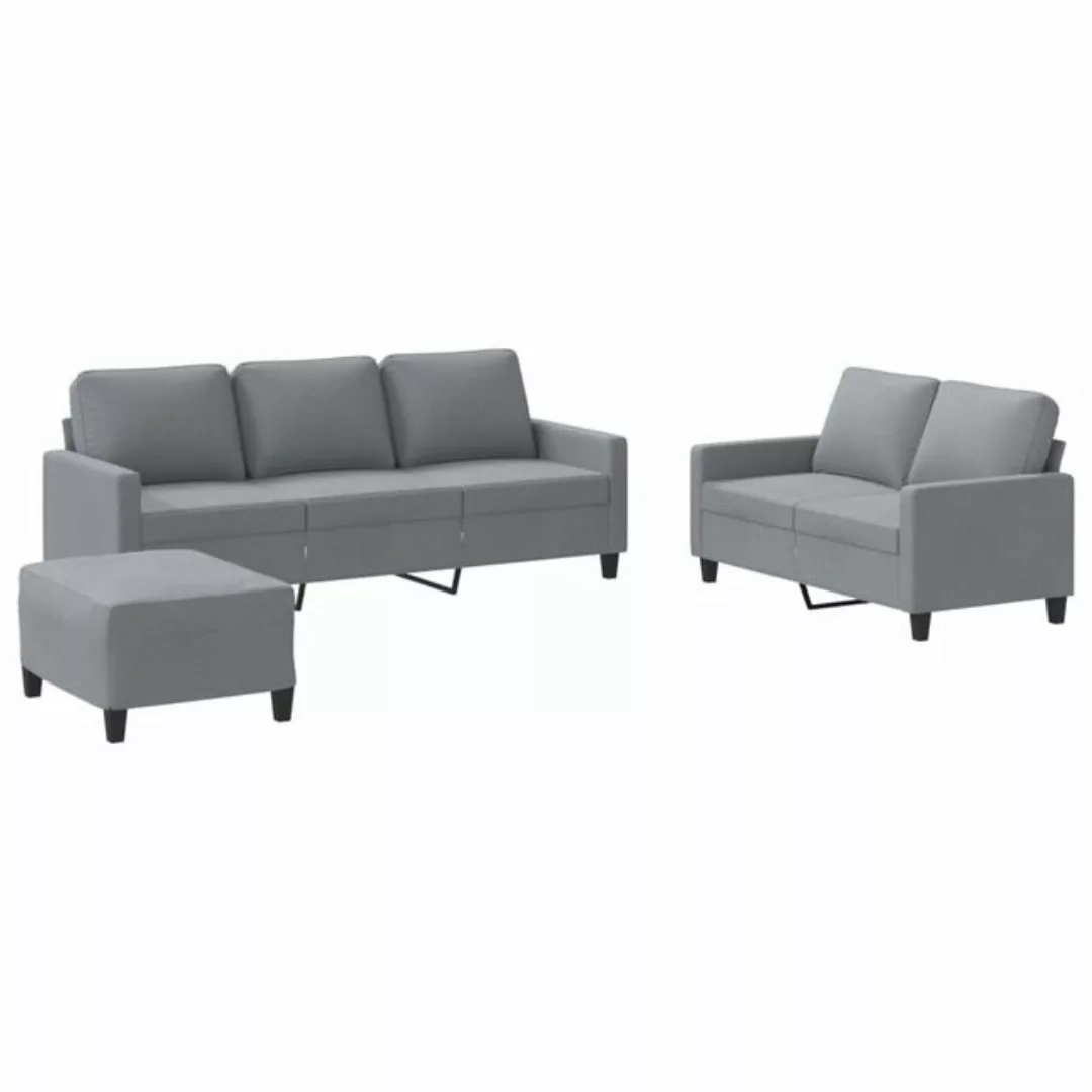 vidaXL Sofa Sofagarnitur mit Kissen Stoff, 3-tlg., Hellgrau günstig online kaufen