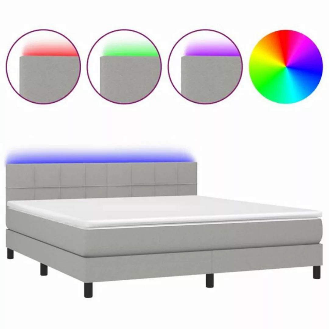 vidaXL Boxspringbett Boxspringbett mit Matratze LED Hellgrau 180x200 cm Sto günstig online kaufen