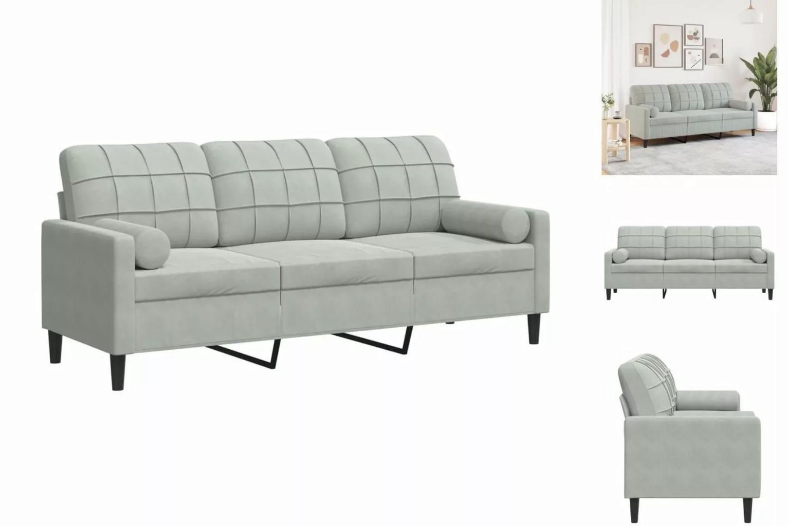 vidaXL Sofa 3-Sitzer-Sofa mit Zierkissen Hellgrau 180 cm Samt günstig online kaufen