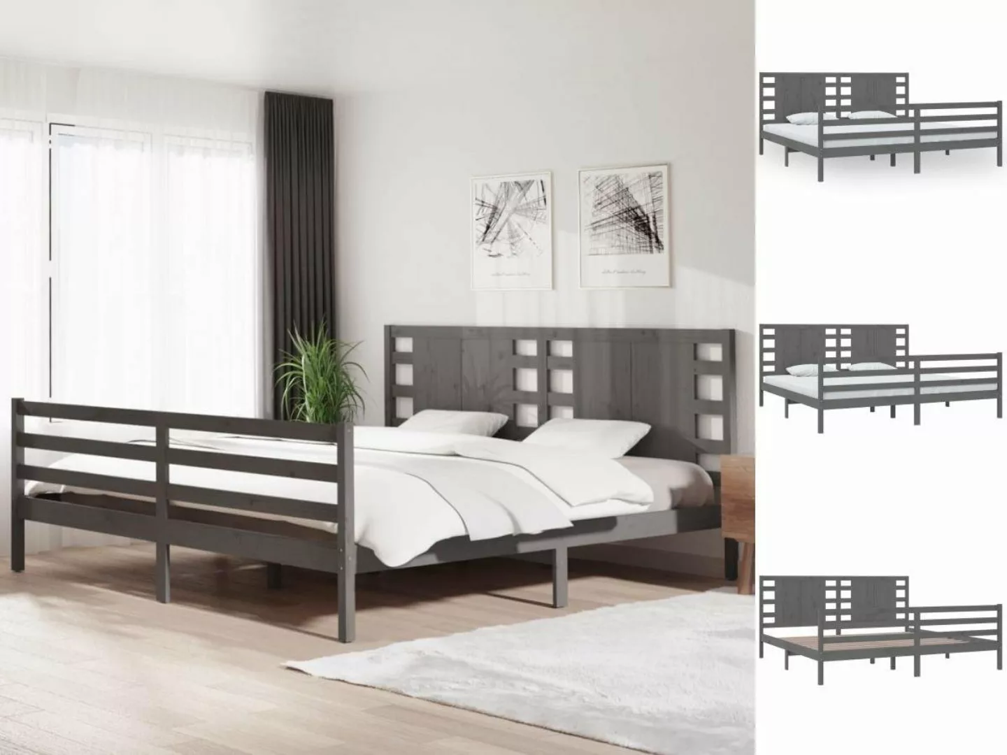 vidaXL Bettgestell Massivholzbett Grau Kiefer 200x200 cm Bett Bettgestell D günstig online kaufen