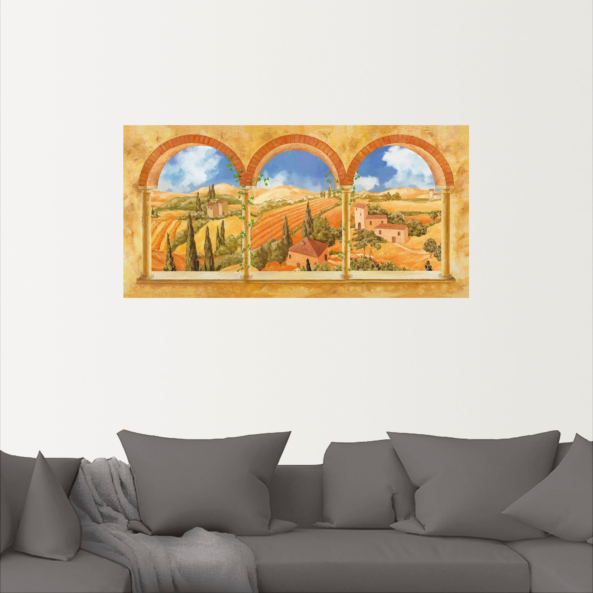 Artland Wandbild "Drei Torbögen mit Blick in die Toskana", Fensterblick, (1 günstig online kaufen