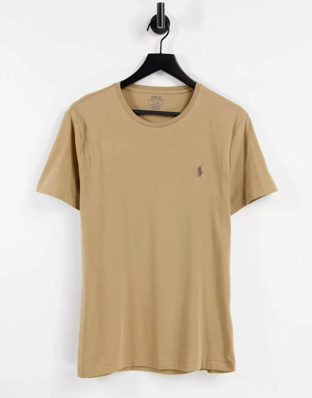 Polo Ralph Lauren – T-Shirt mit Polospieler-Logo in Luxus-Hellbraun günstig online kaufen