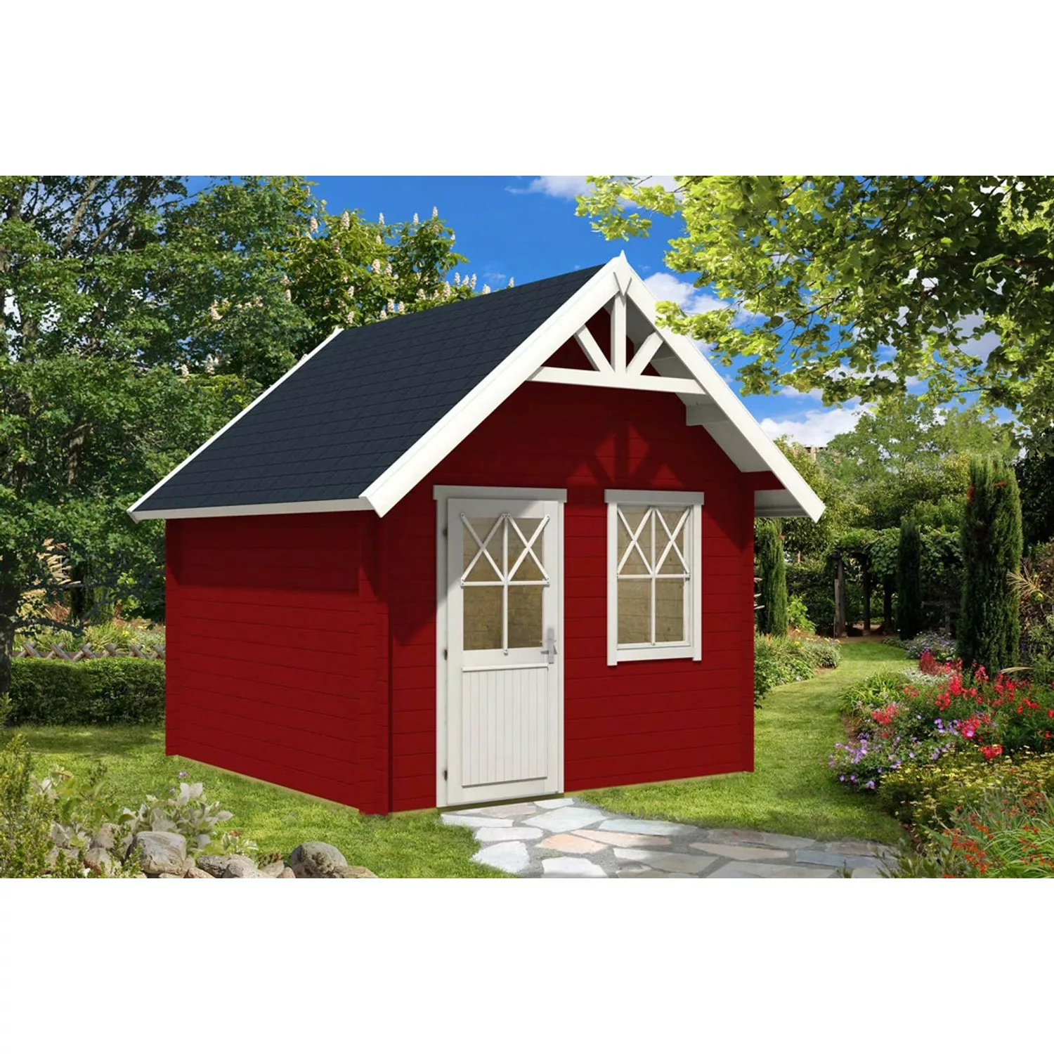 Alpholz Gartenhaus Schwedenhaus-28 Satteldach 382 cm x 369 cm Braun günstig online kaufen