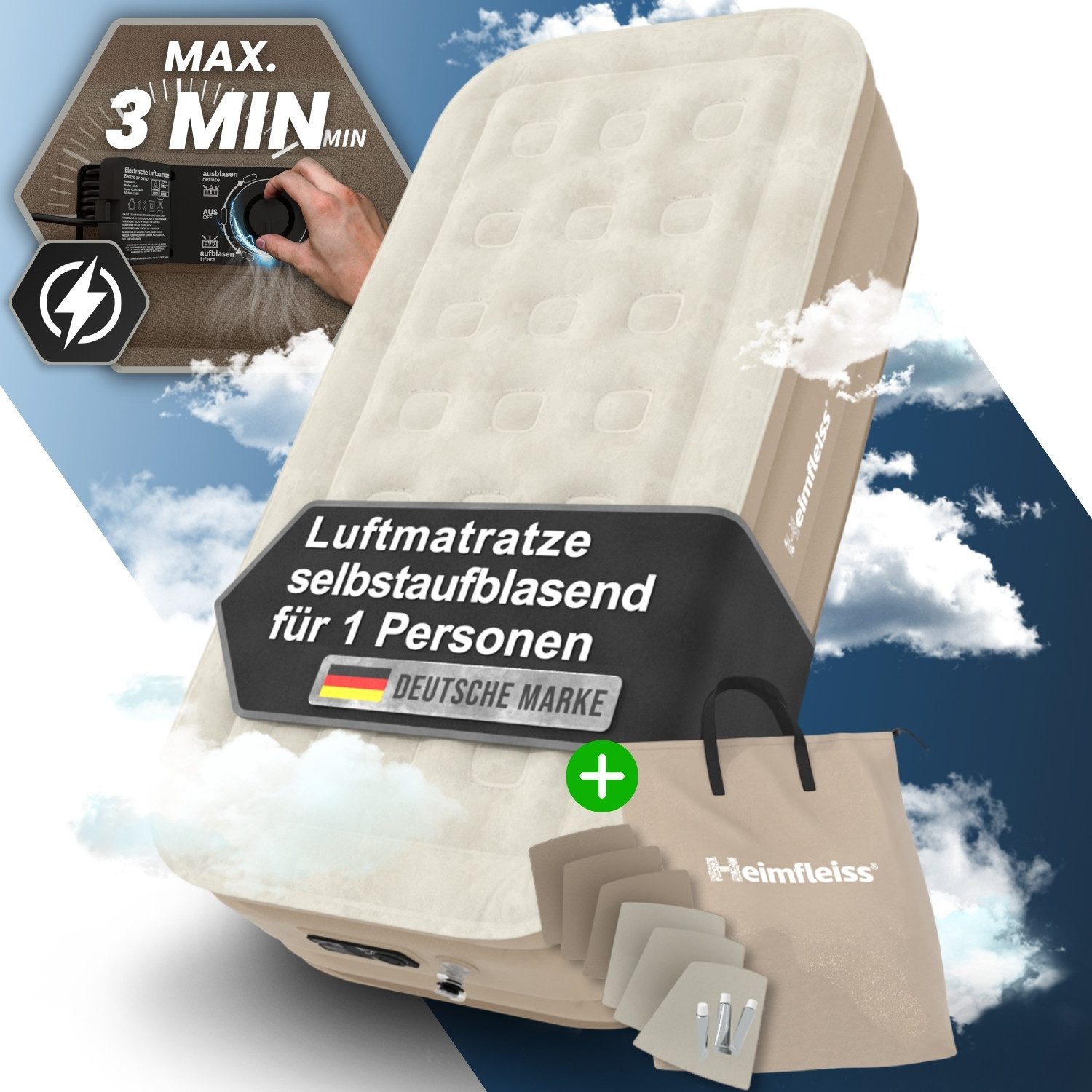 Heimfleiss® Luftmatratze Luftmatratze Selbstaufblasend – Beige, günstig online kaufen