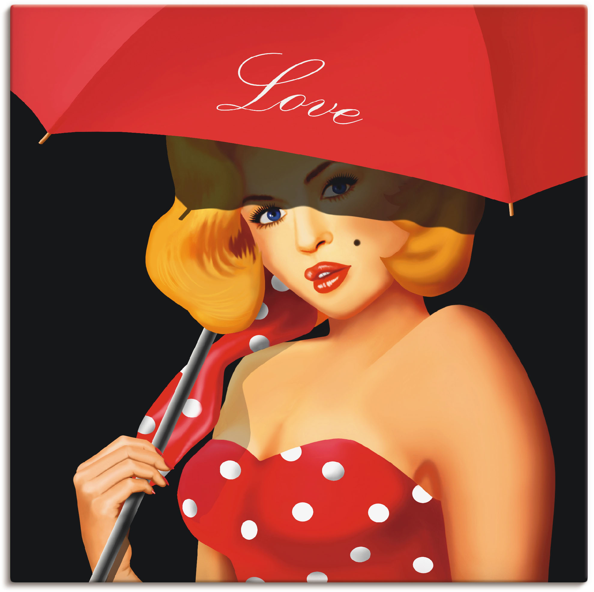 Artland Wandbild "Pin-Up Girl unter rotem Regenschirm", Frau, (1 St.), als günstig online kaufen