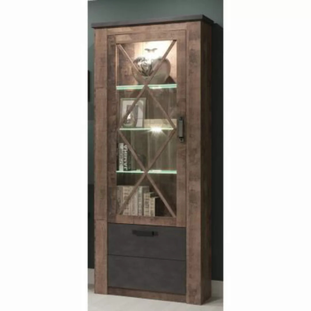 Lomadox Vitrine modern mit Beleuchtung GIBBSTON-19 in Tabak Eiche Nb. mit M günstig online kaufen