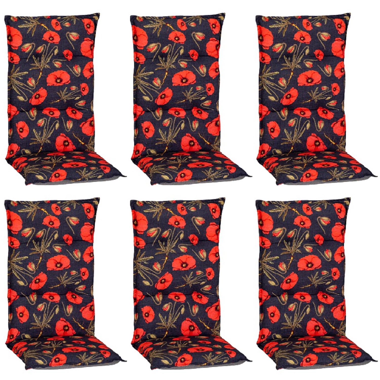 Beo Sitzauflage Hochlehner Trondheim 6er-Set mit roten Mohnblüten günstig online kaufen