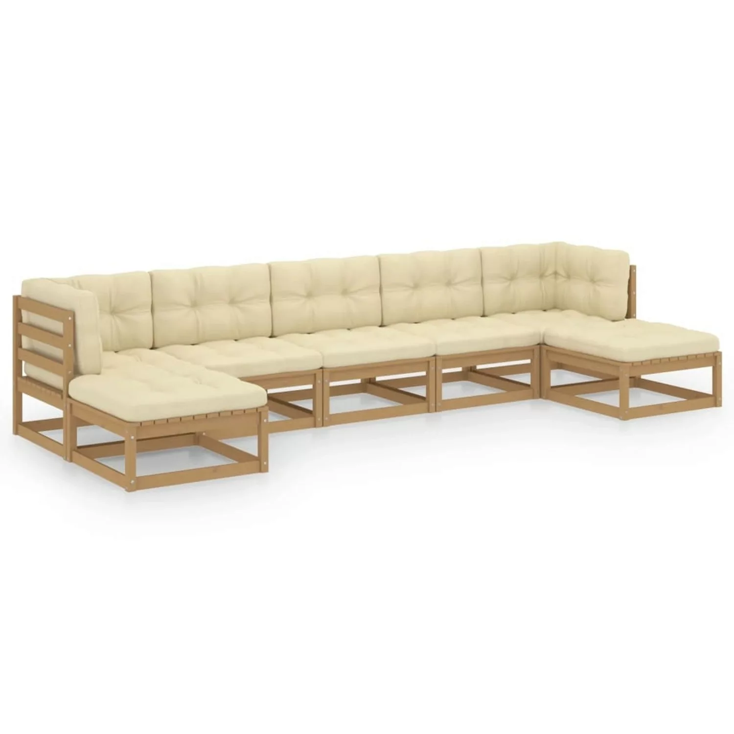 vidaXL 7-tlg Garten-Lounge-Set Kissen Honigbraun Kiefer Massivholz Modell 5 günstig online kaufen