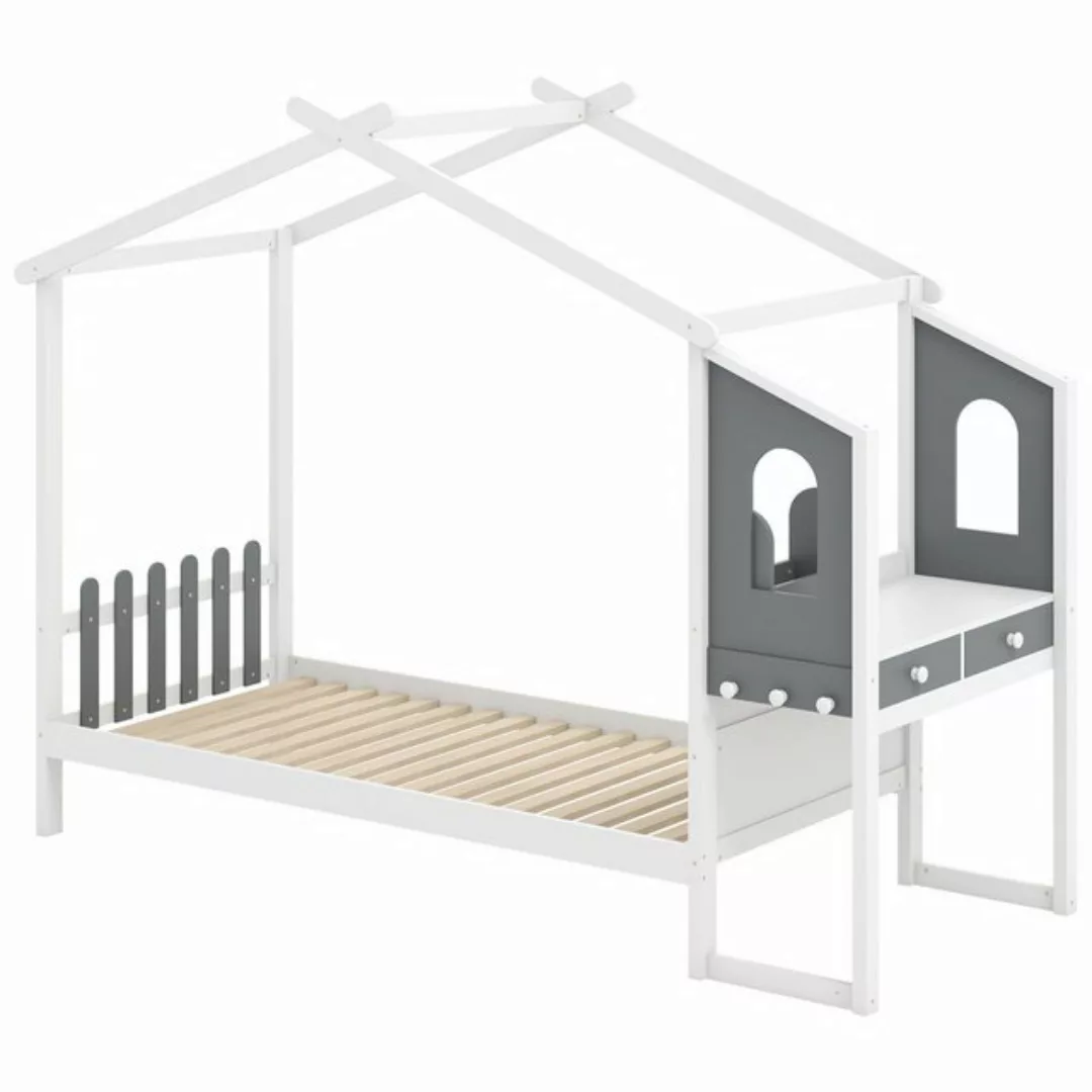 KOMFOTTEU Kinderbett, Hausbett mit Schreibtisch, Schubladen & Haken, 90 x 2 günstig online kaufen