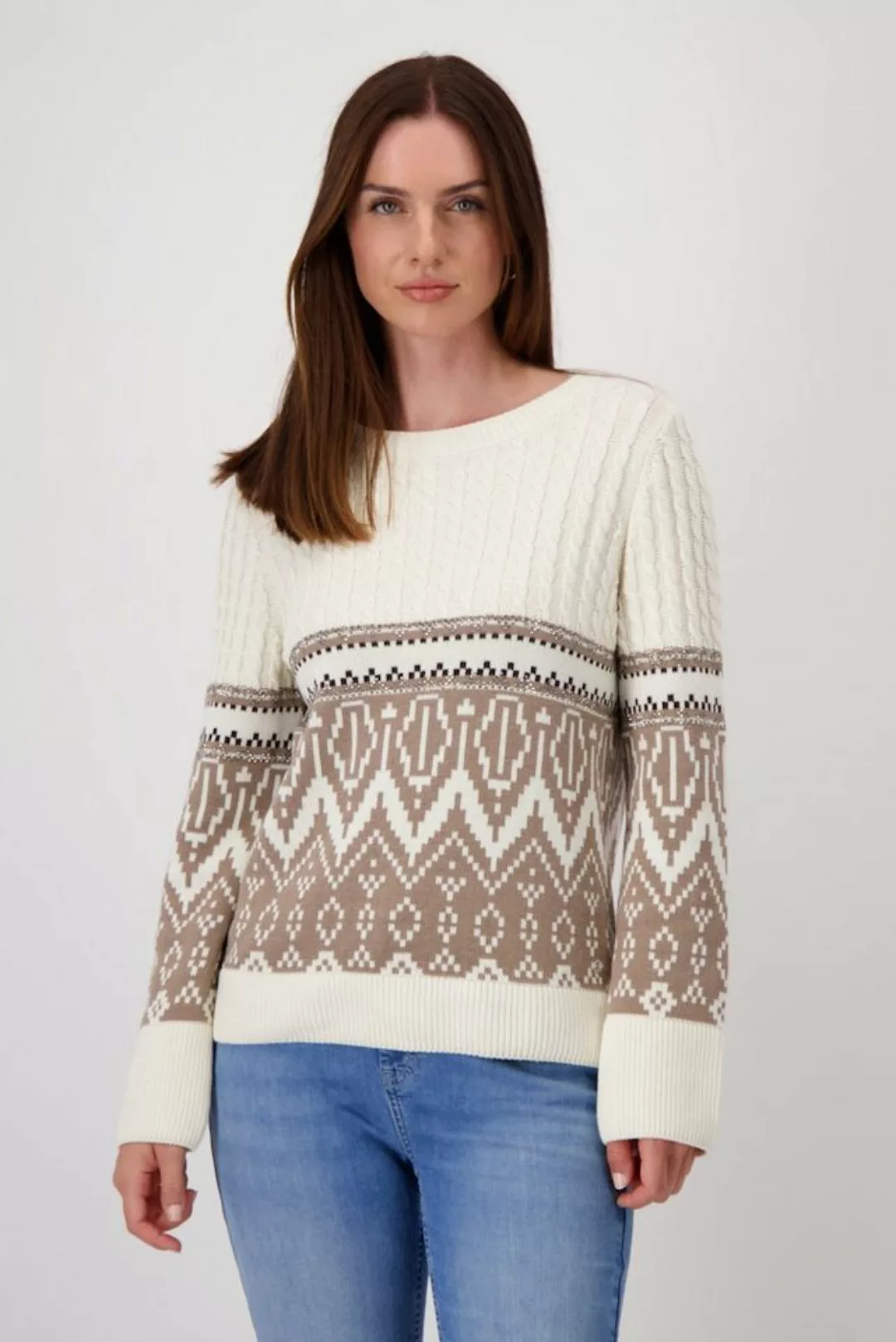 Monari Blusenshirt Strickpullover mit Mustermix marshmallow gemustert günstig online kaufen