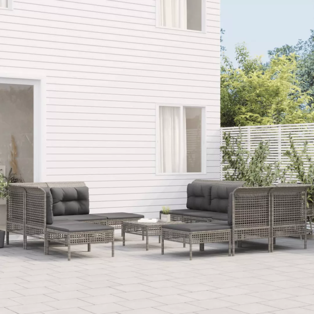 Vidaxl 10-tlg. Garten-lounge-set Mit Kissen Grau Poly Rattan günstig online kaufen