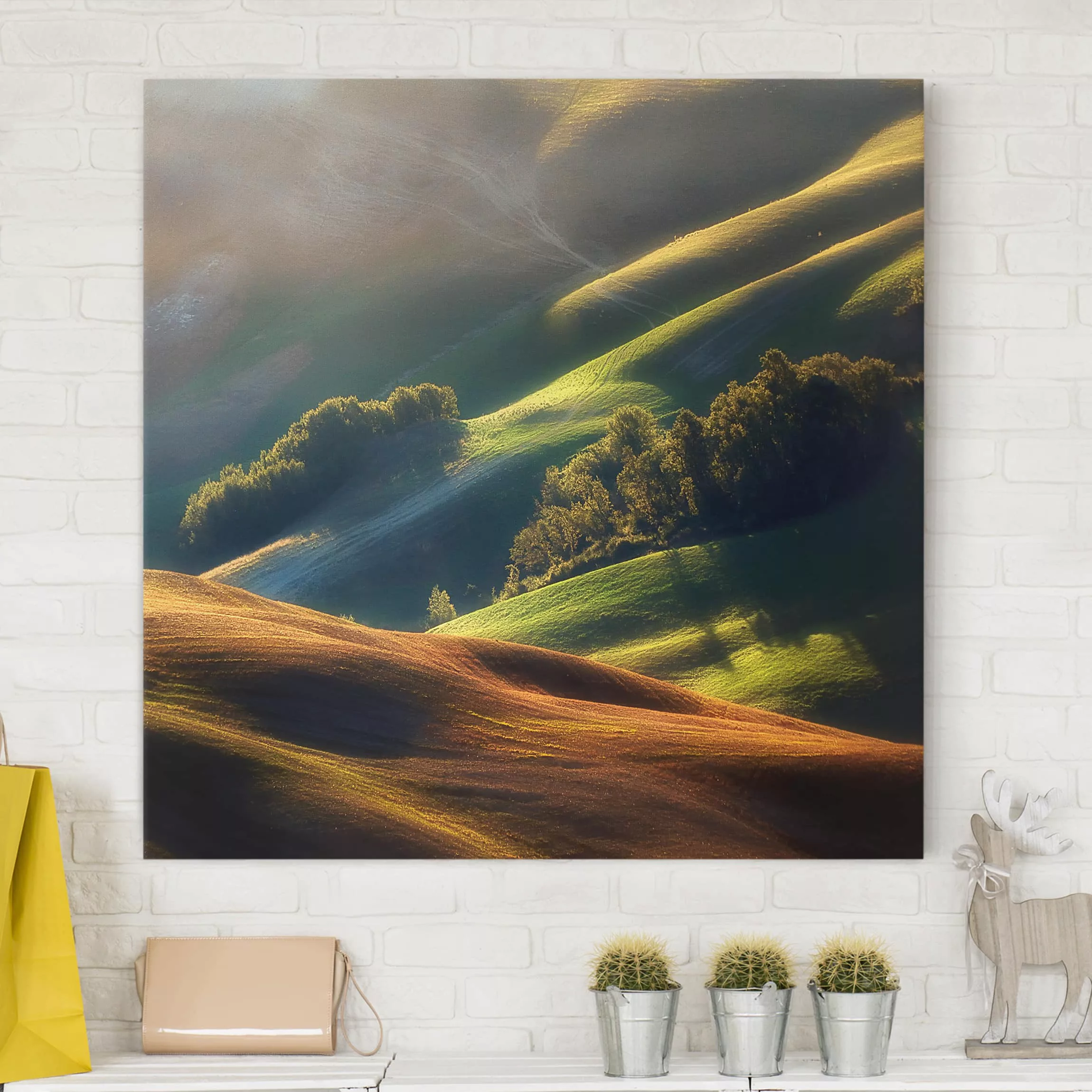 Leinwandbild Natur & Landschaft - Quadrat Toskana am Morgen günstig online kaufen