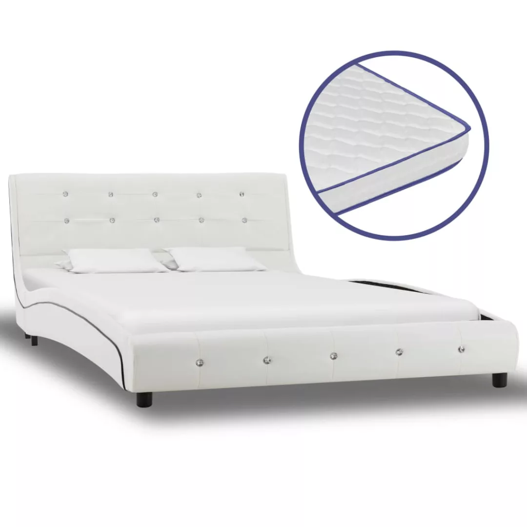 vidaXL Bettgestell Bett mit Memory-Schaum-Matratze Weiß Kunstleder 120200cm günstig online kaufen
